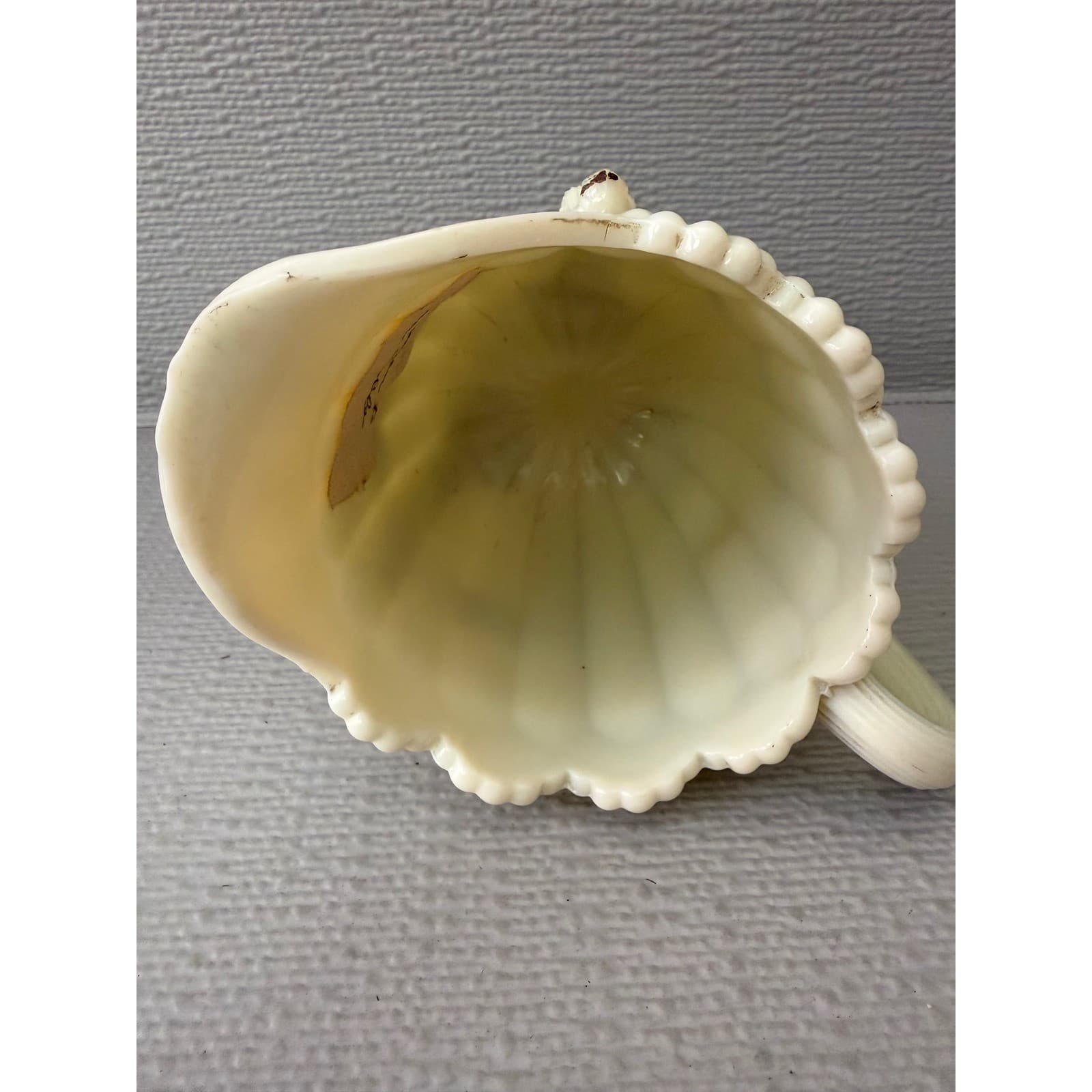 Vintage Custard Uranium Glass Creamer Pitcher Shell Design UV Glow Floral - Thumbnail 9