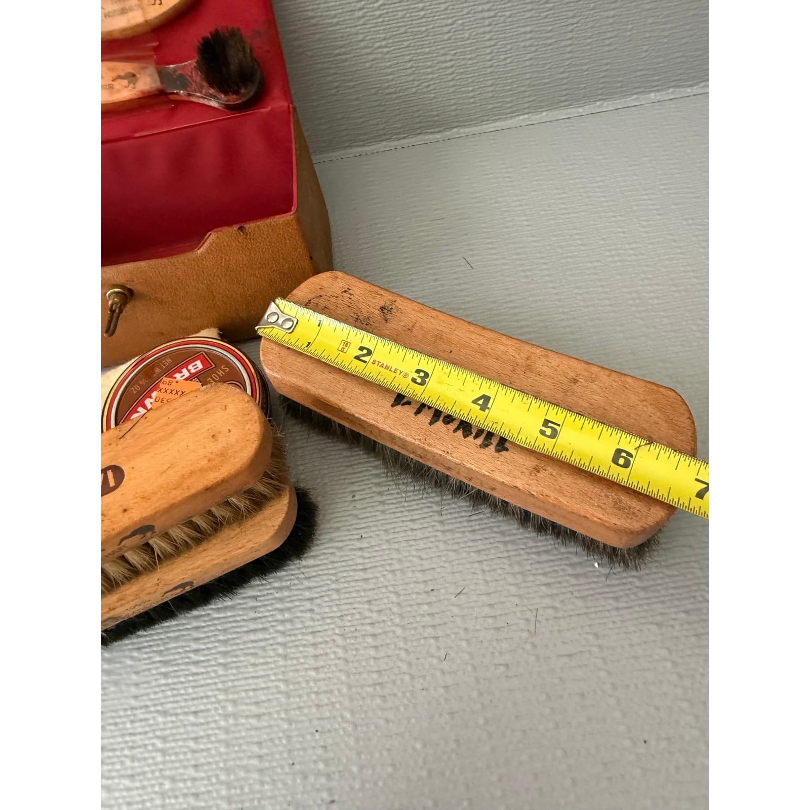 Vintage Kiwi Shoe Shine Kit Horsehair Brushes Polish Travel Case - Thumbnail 11