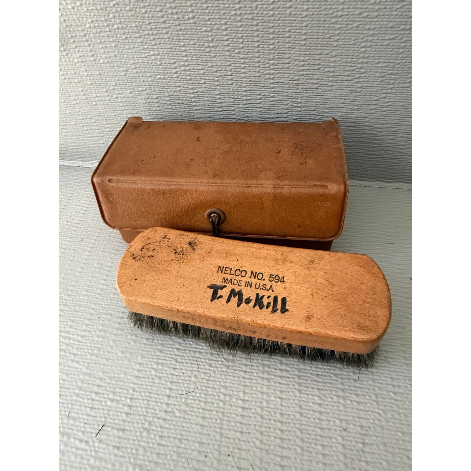 Vintage Kiwi Shoe Shine Kit Horsehair Brushes Polish Travel Case - Thumbnail 14
