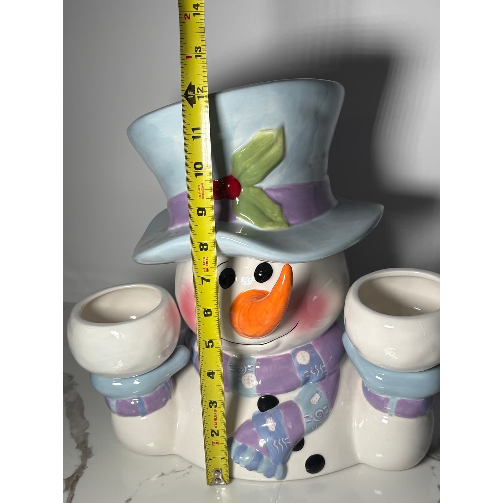 Snowman Ceramic Snack Set Cookie Jar with Magnetic Side Bowls Holiday Decor - Thumbnail 10