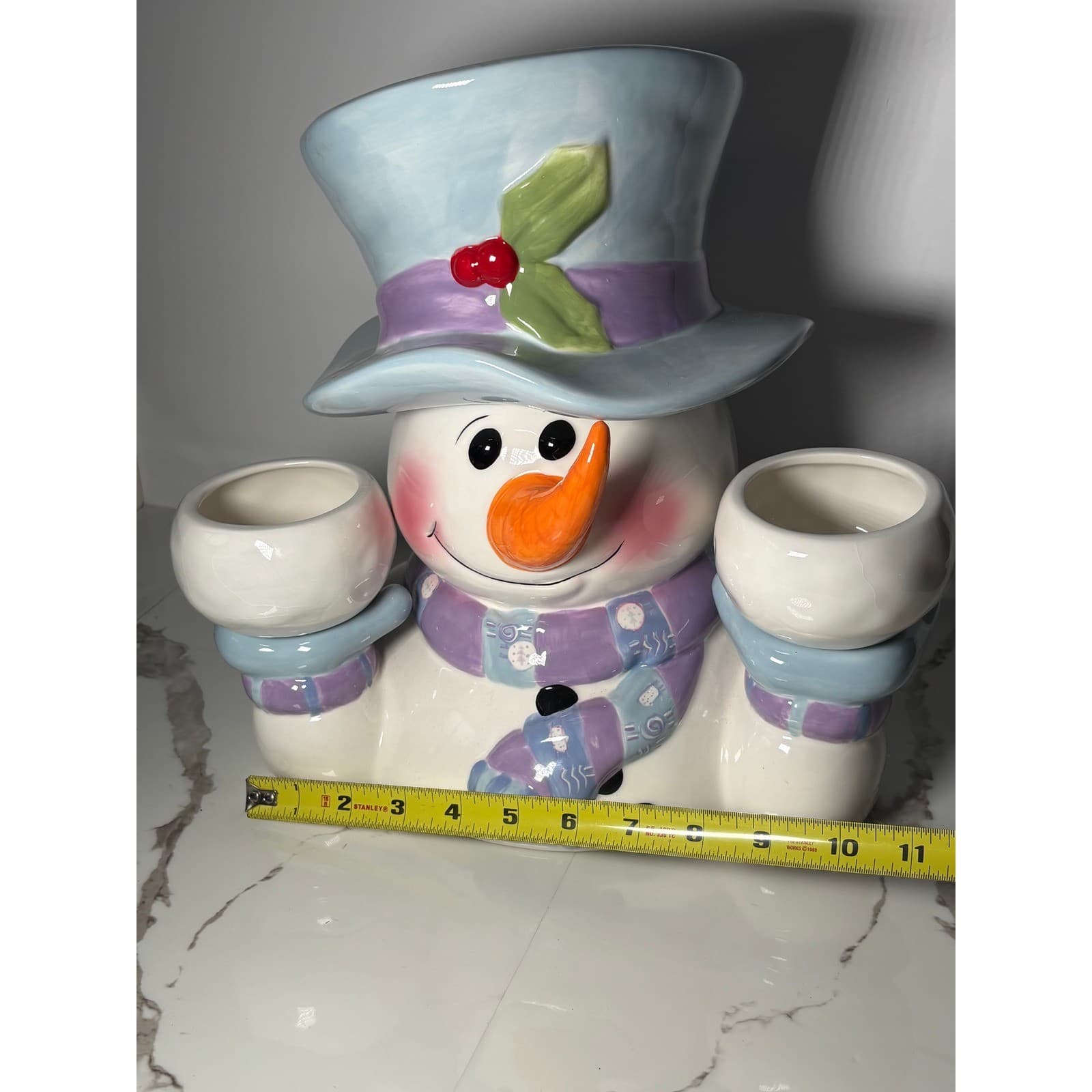 Snowman Ceramic Snack Set Cookie Jar with Magnetic Side Bowls Holiday Decor - Thumbnail 11