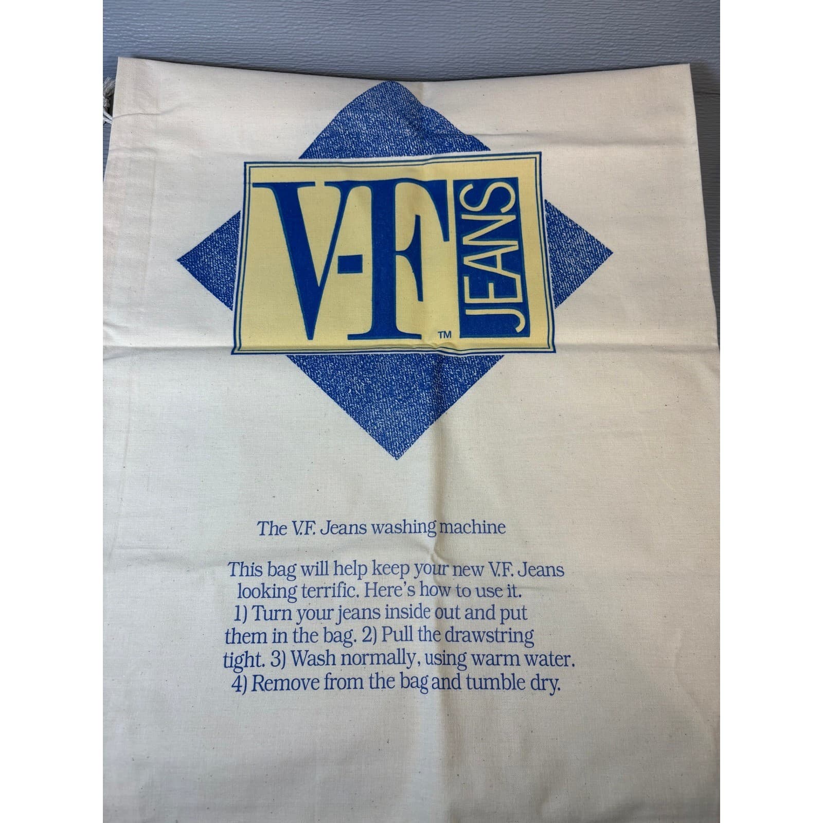 Vintage VF Jeans Canvas Laundry Wash Bag Drawstring Denim Care Accessory Retro - Thumbnail 2