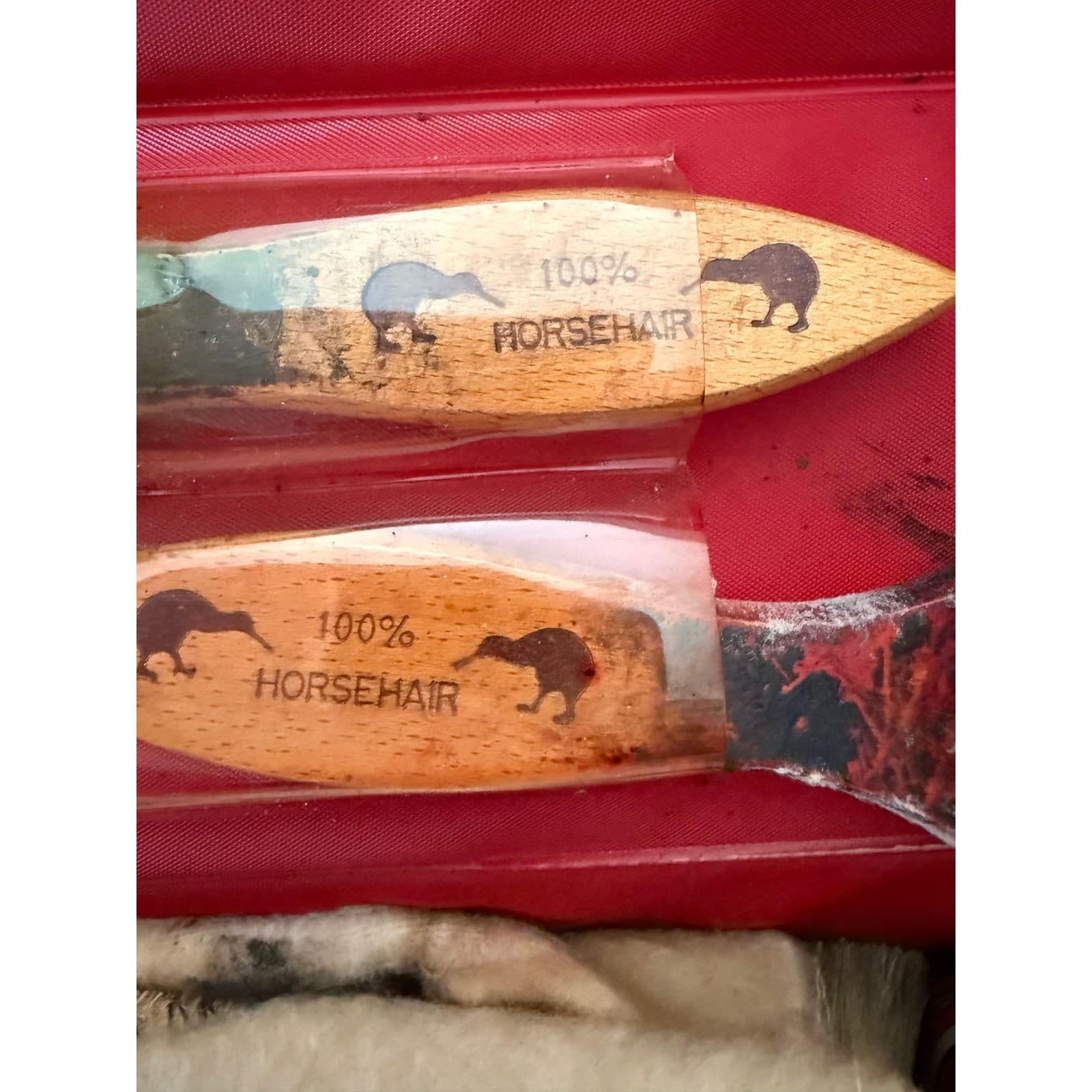 Vintage Kiwi Shoe Shine Kit Horsehair Brushes Polish Travel Case - Thumbnail 8