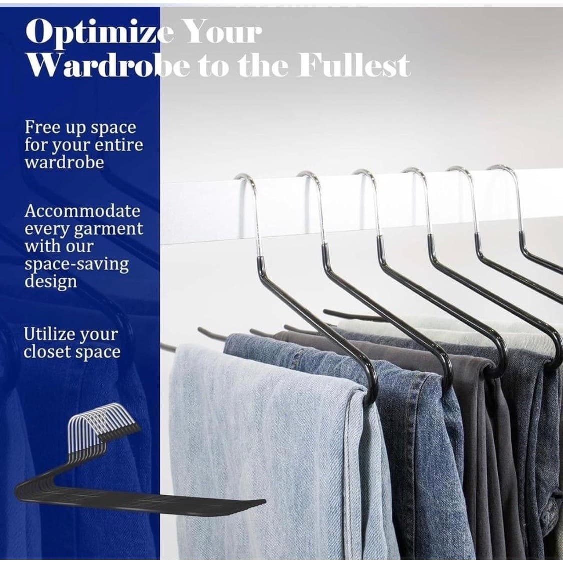 Set of 6 Open Ended Pant Hangers Black Non Slip Space Saving Metal Trouser Rack - Thumbnail 3