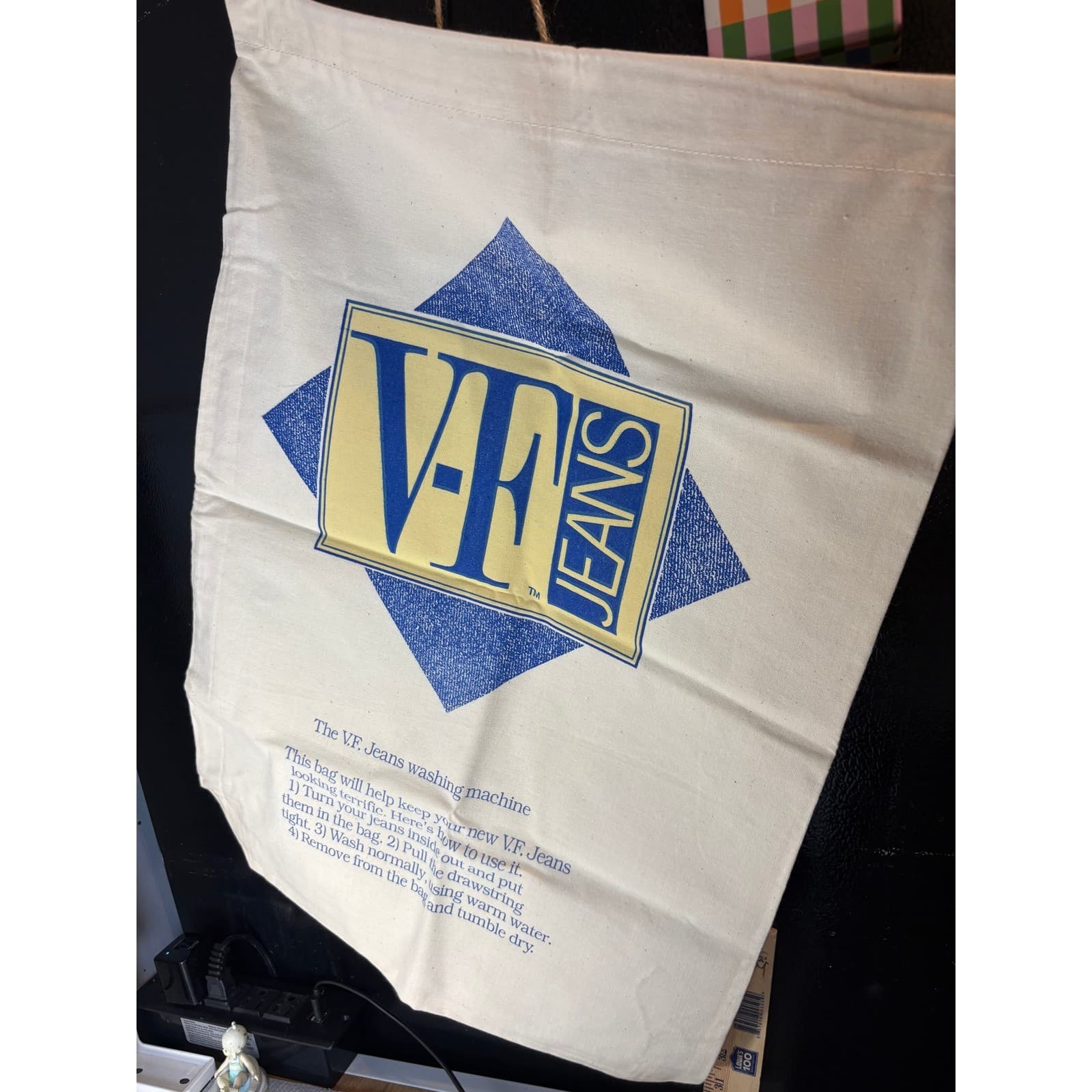 Vintage VF Jeans Canvas Laundry Wash Bag Drawstring Denim Care Accessory Retro - Thumbnail 3