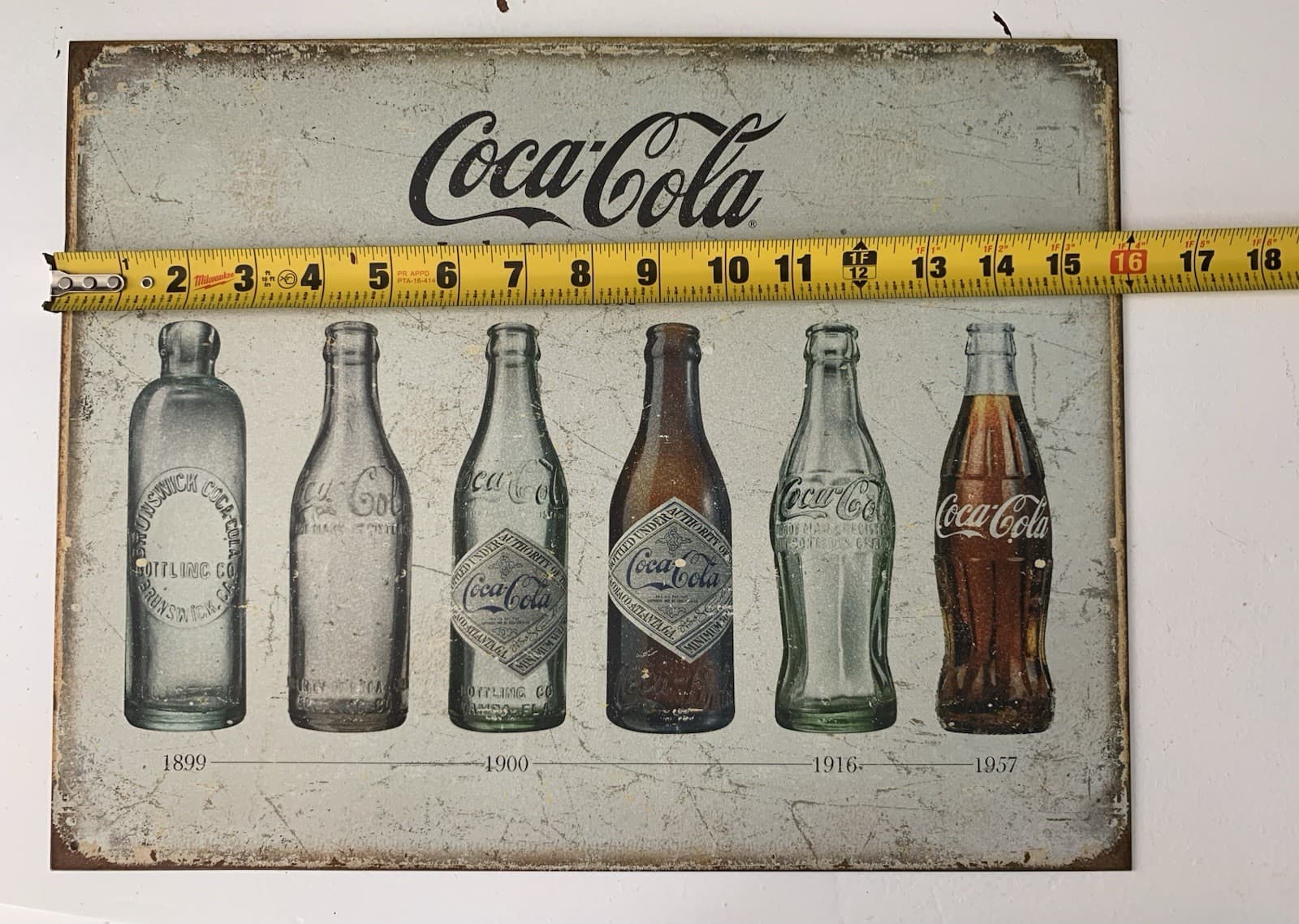 Coca Cola Bottle Evolution Advertising Distressed Vintage Style Metal Tin Sign - Thumbnail 3