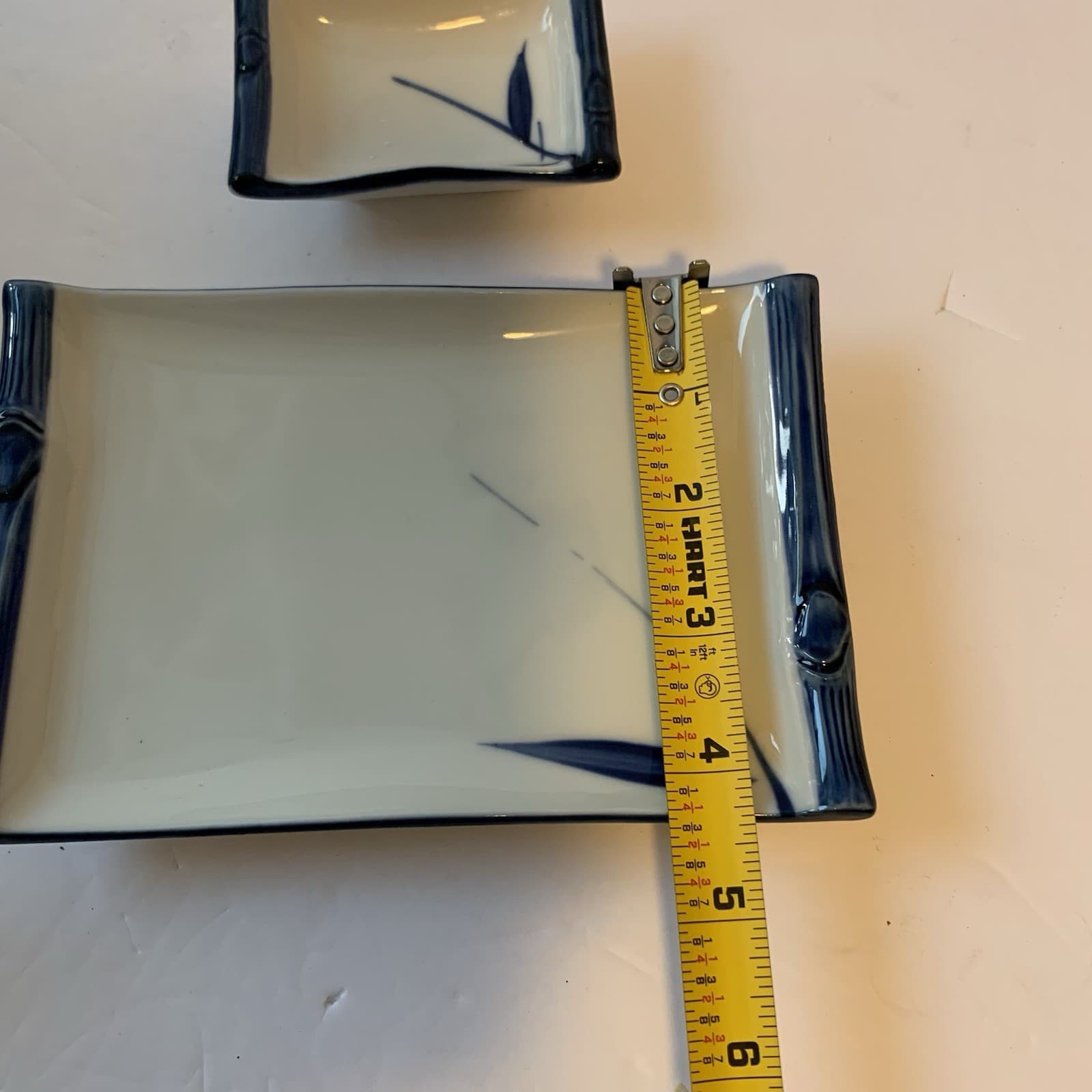 Bamboo Design Ceramic Sushi Plate W/ Soy Dipping Bowl Asahi Japan Blue White - Thumbnail 6