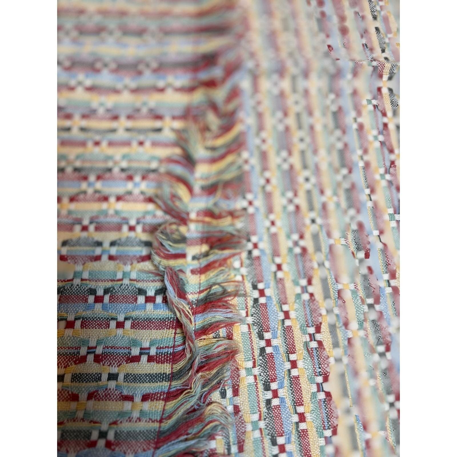Vintage Woven Tapestry Throw Blanket Geometric Multi Color Fringed Boho Decor - Thumbnail 4