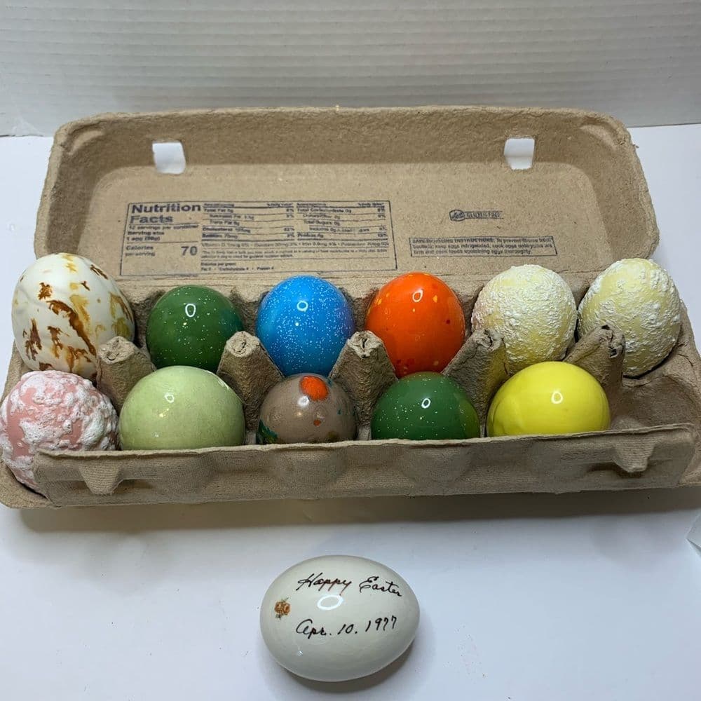 Vintage ceramic spotted speckled Easter Eggs handmade hand painted Easter 1977 - Thumbnail 2