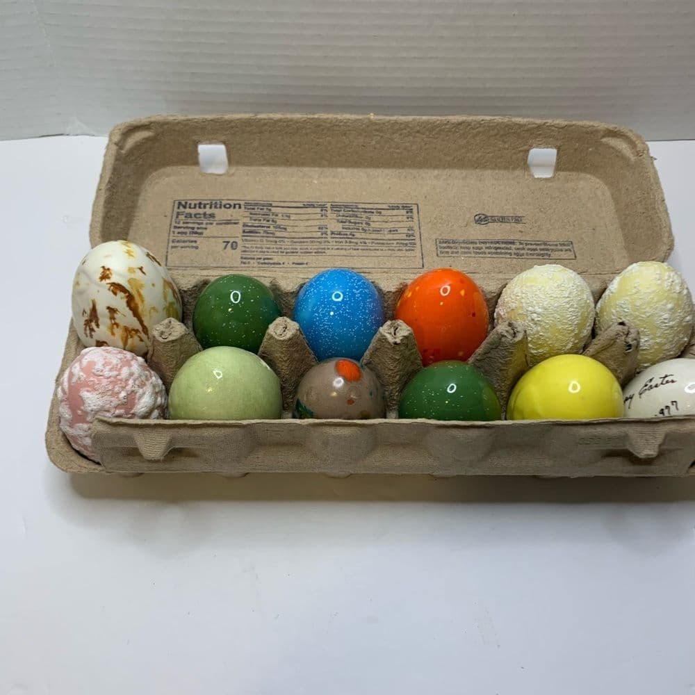 Vintage ceramic spotted speckled Easter Eggs handmade hand painted Easter 1977 - Thumbnail 3