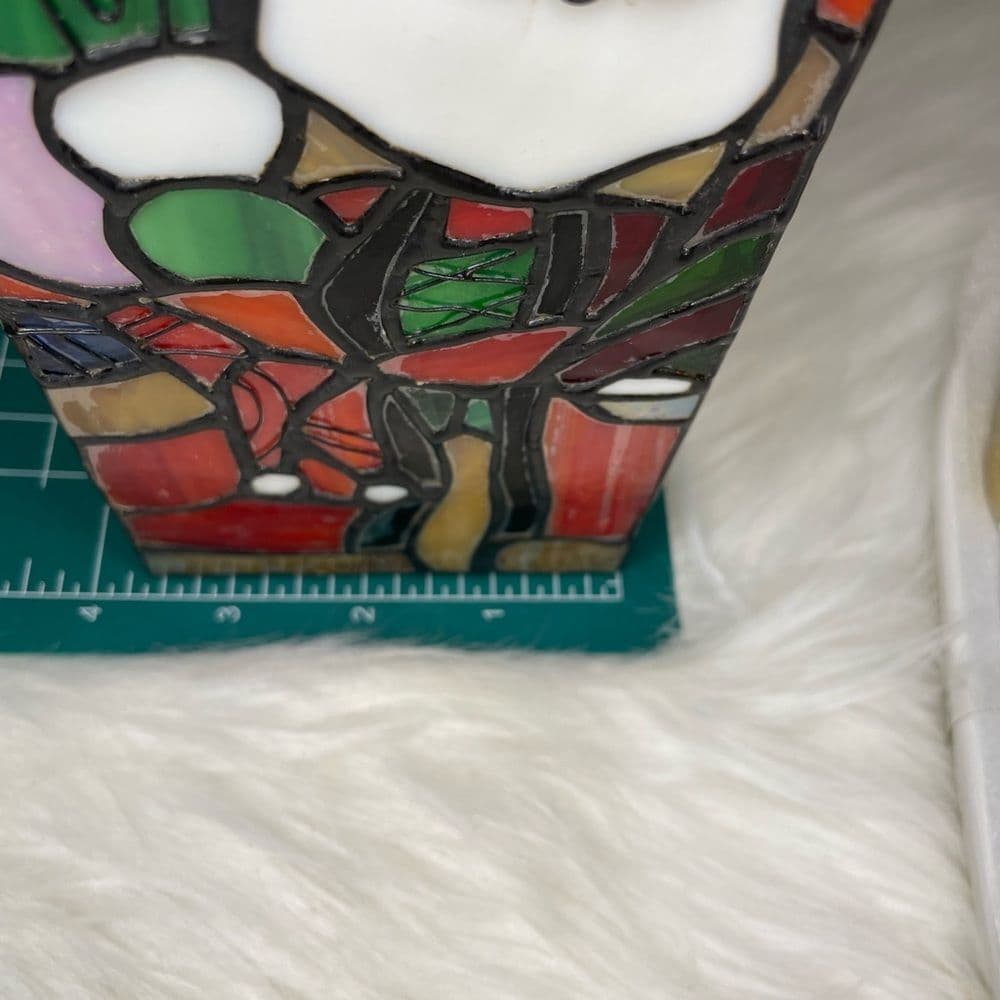 Vintage Stained Glass Santa Christmas Candle Holder - Thumbnail 7