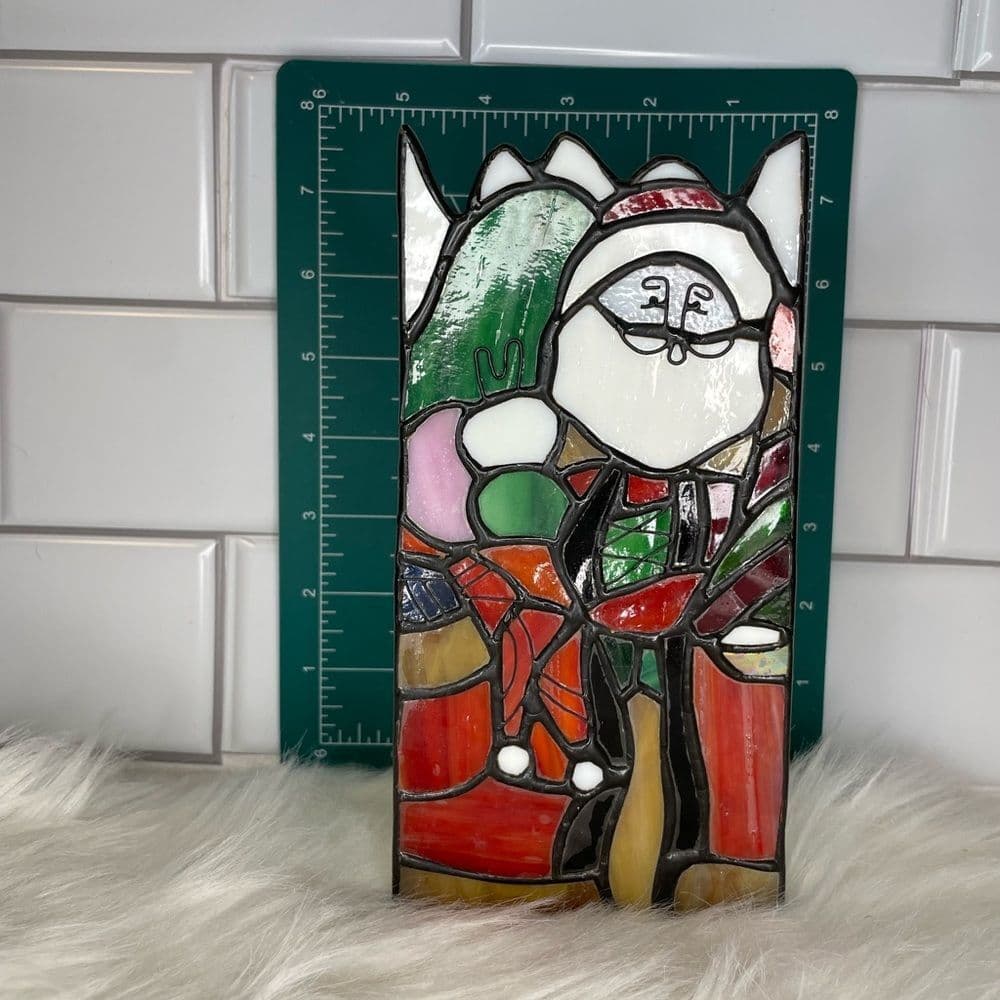 Vintage Stained Glass Santa Christmas Candle Holder - Thumbnail 4