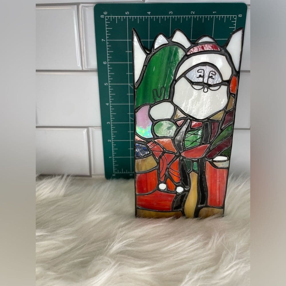 Vintage Stained Glass Santa Christmas Candle Holder - Thumbnail 6