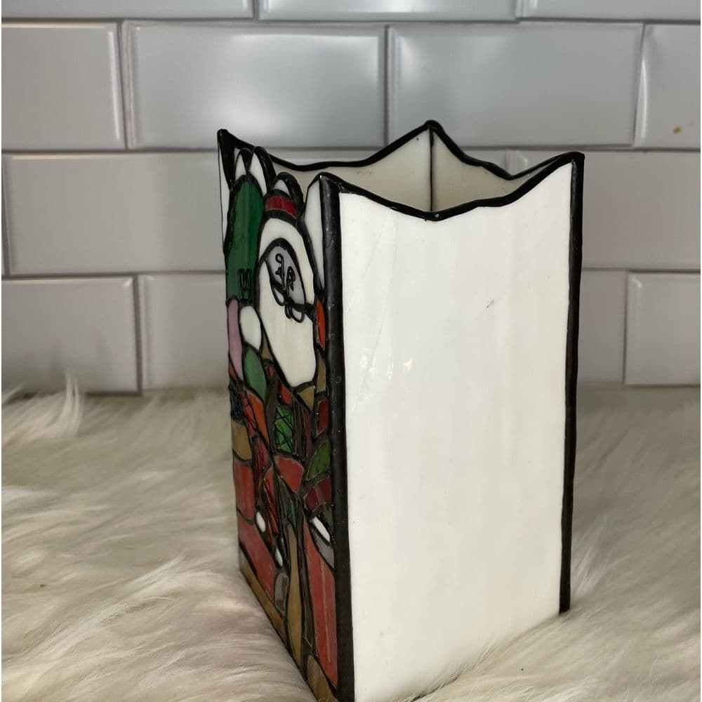 Vintage Stained Glass Santa Christmas Candle Holder - Thumbnail 5
