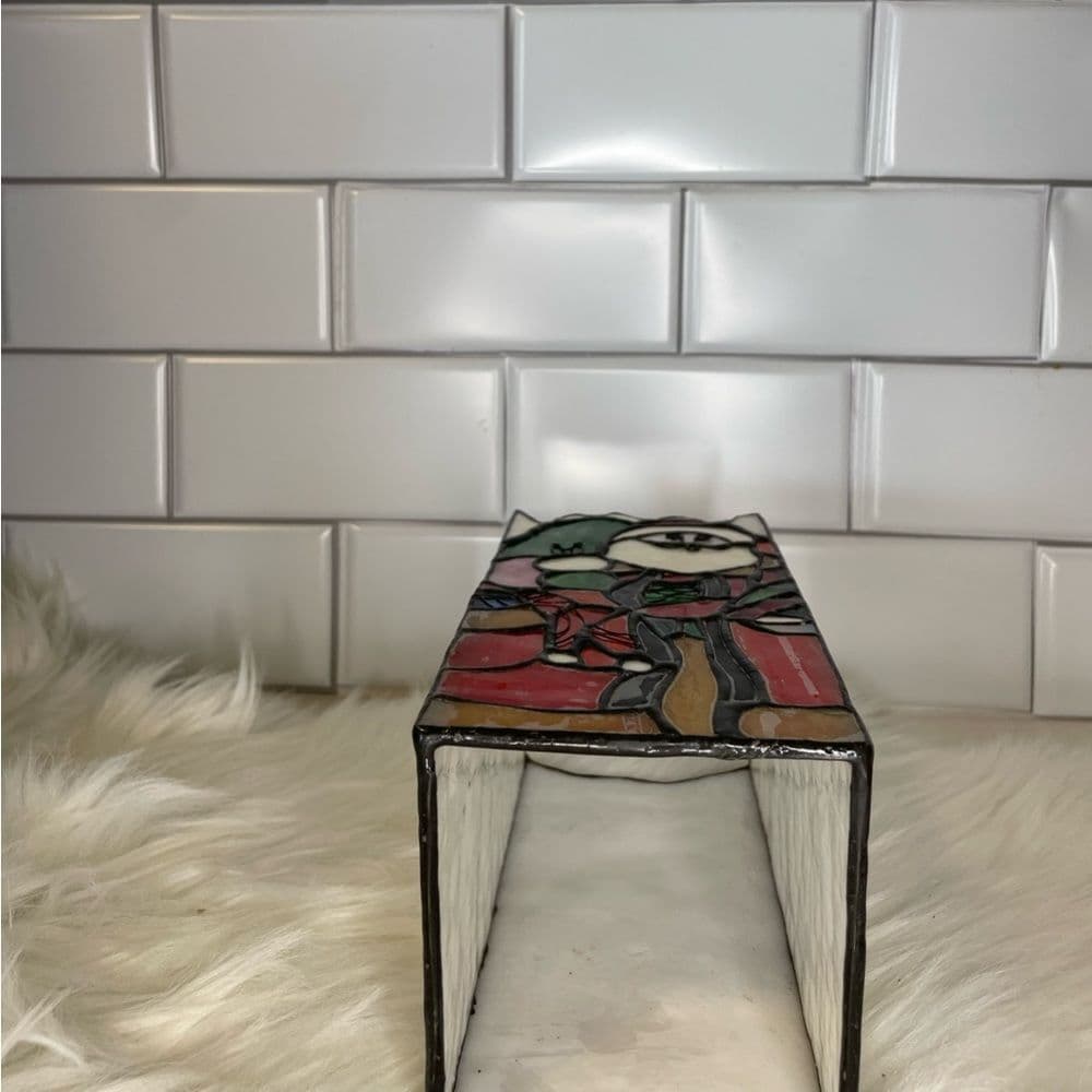 Vintage Stained Glass Santa Christmas Candle Holder - Thumbnail 3