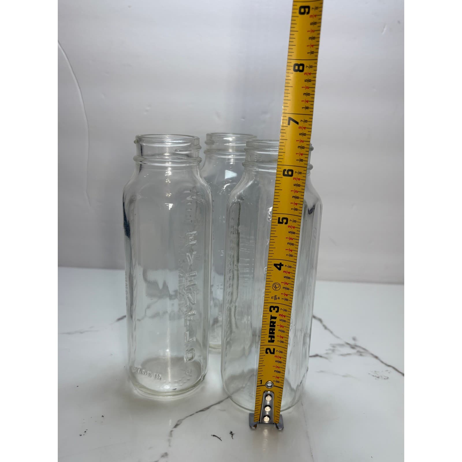 Lot of 3 Vintage Evenflo Glass Baby Bottles 8oz Hexagonal Clear Made in USA - Thumbnail 7