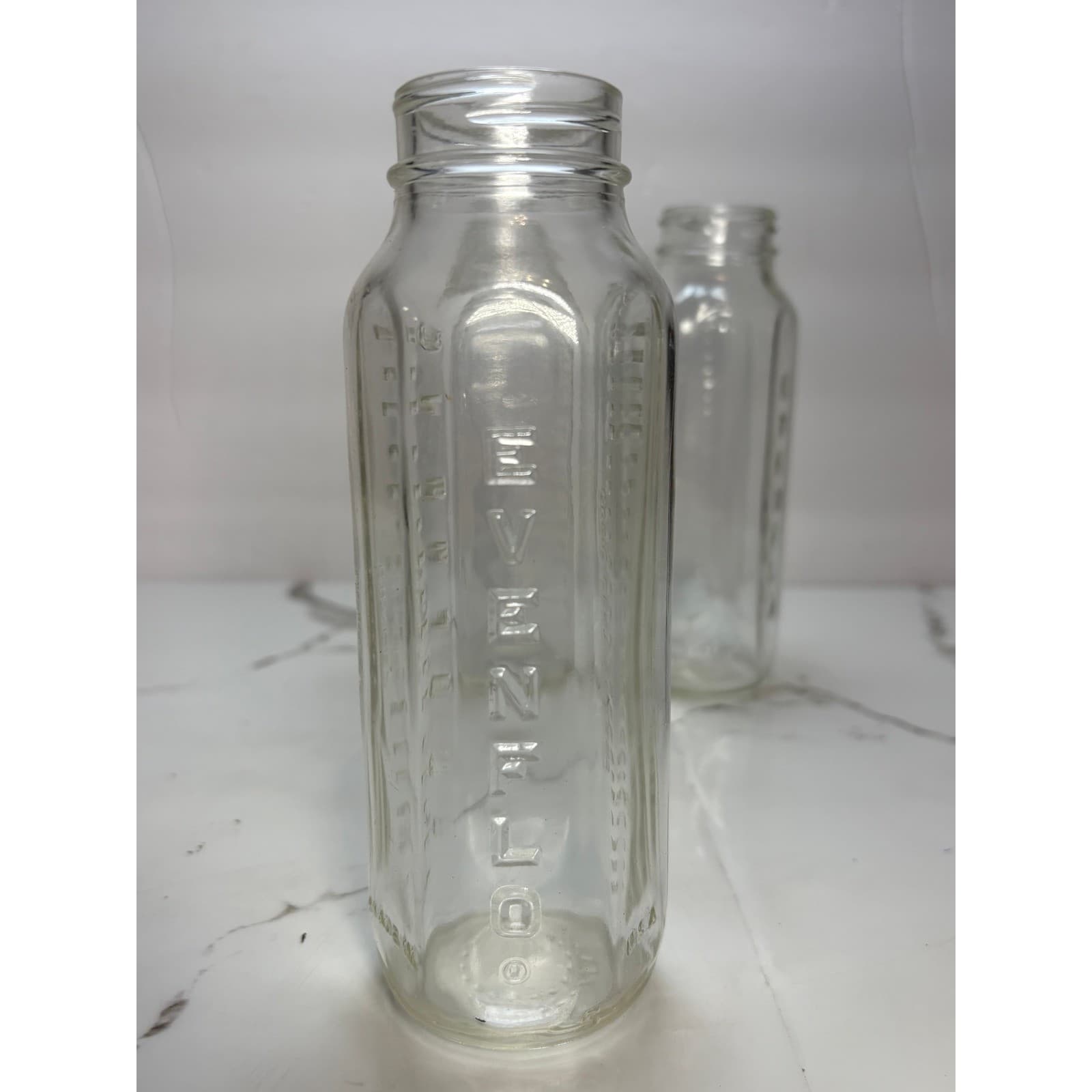 Lot of 3 Vintage Evenflo Glass Baby Bottles 8oz Hexagonal Clear Made in USA - Thumbnail 2