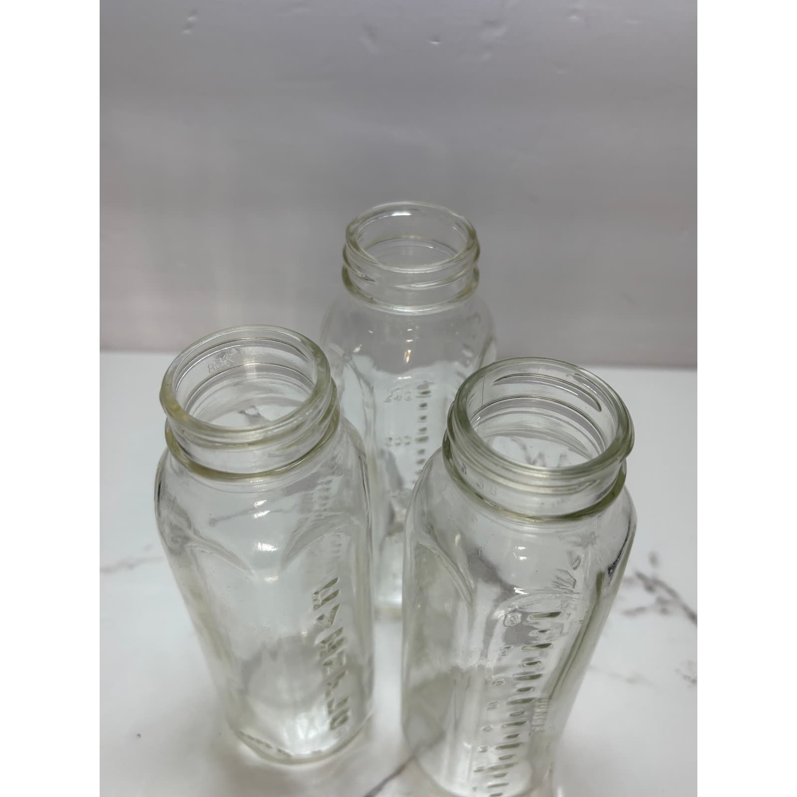 Lot of 3 Vintage Evenflo Glass Baby Bottles 8oz Hexagonal Clear Made in USA - Thumbnail 6