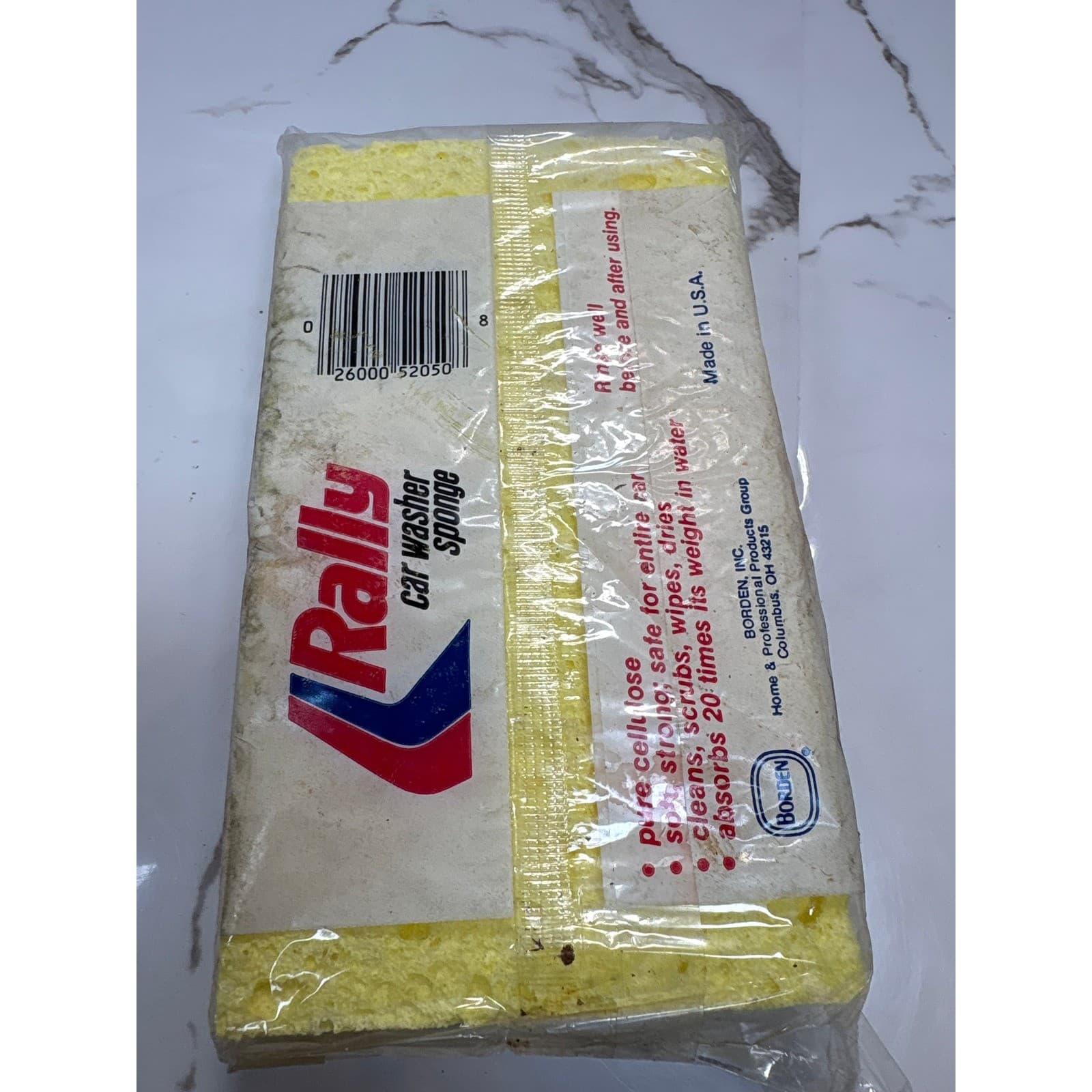 Vintage Rally Car Washer Pure Cellulose Sponge Borden Inc Made in USA Yellow - Thumbnail 4
