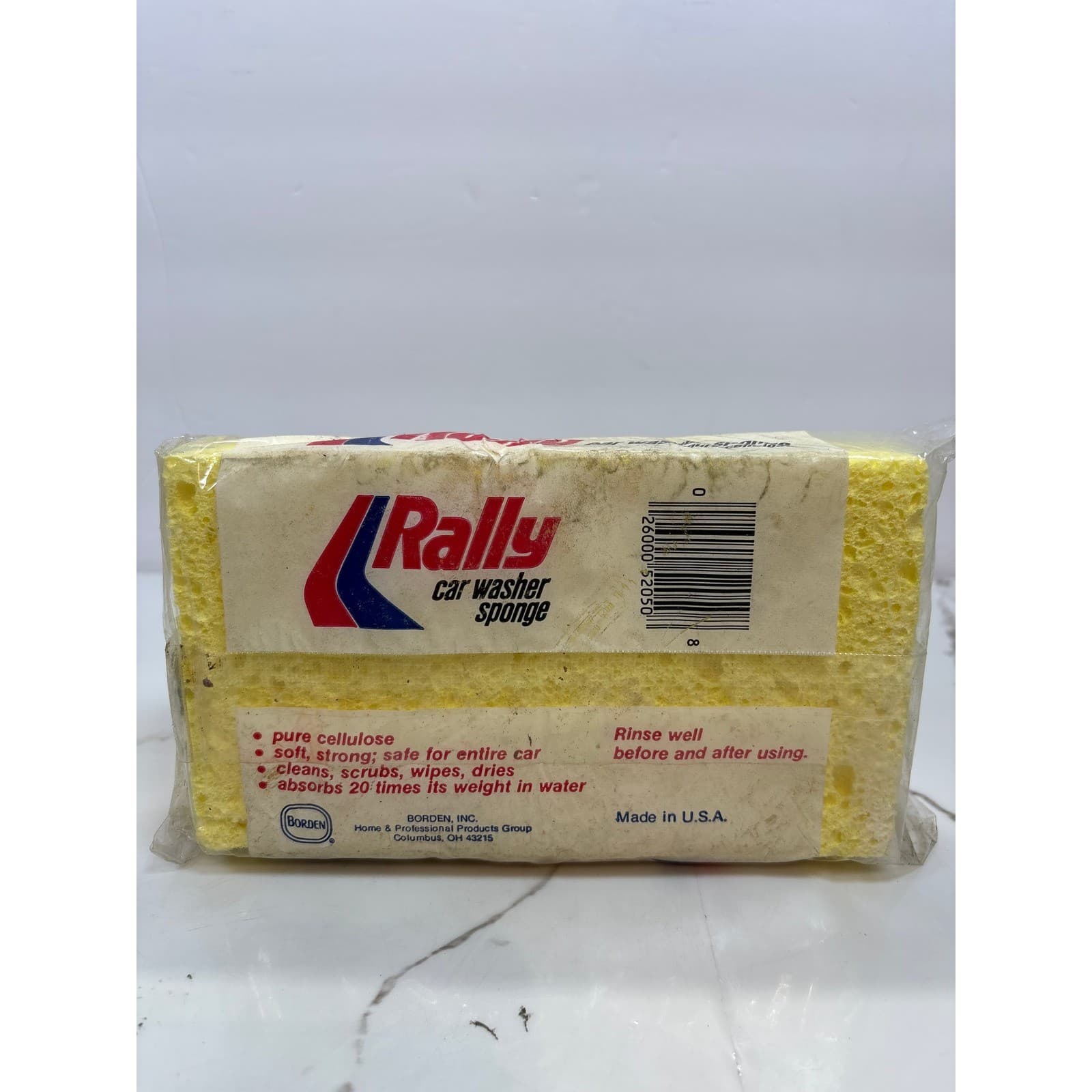 Vintage Rally Car Washer Pure Cellulose Sponge Borden Inc Made in USA Yellow - Thumbnail 2