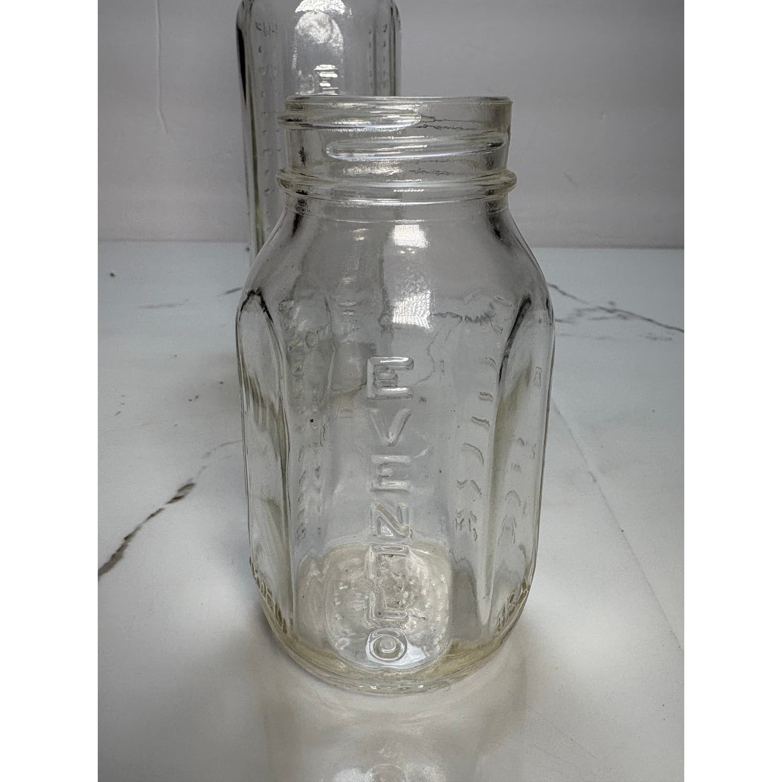 Vintage Evenflo Glass Baby Bottles Set of 2 8oz and 4oz Clear Hexagonal USA - Thumbnail 2