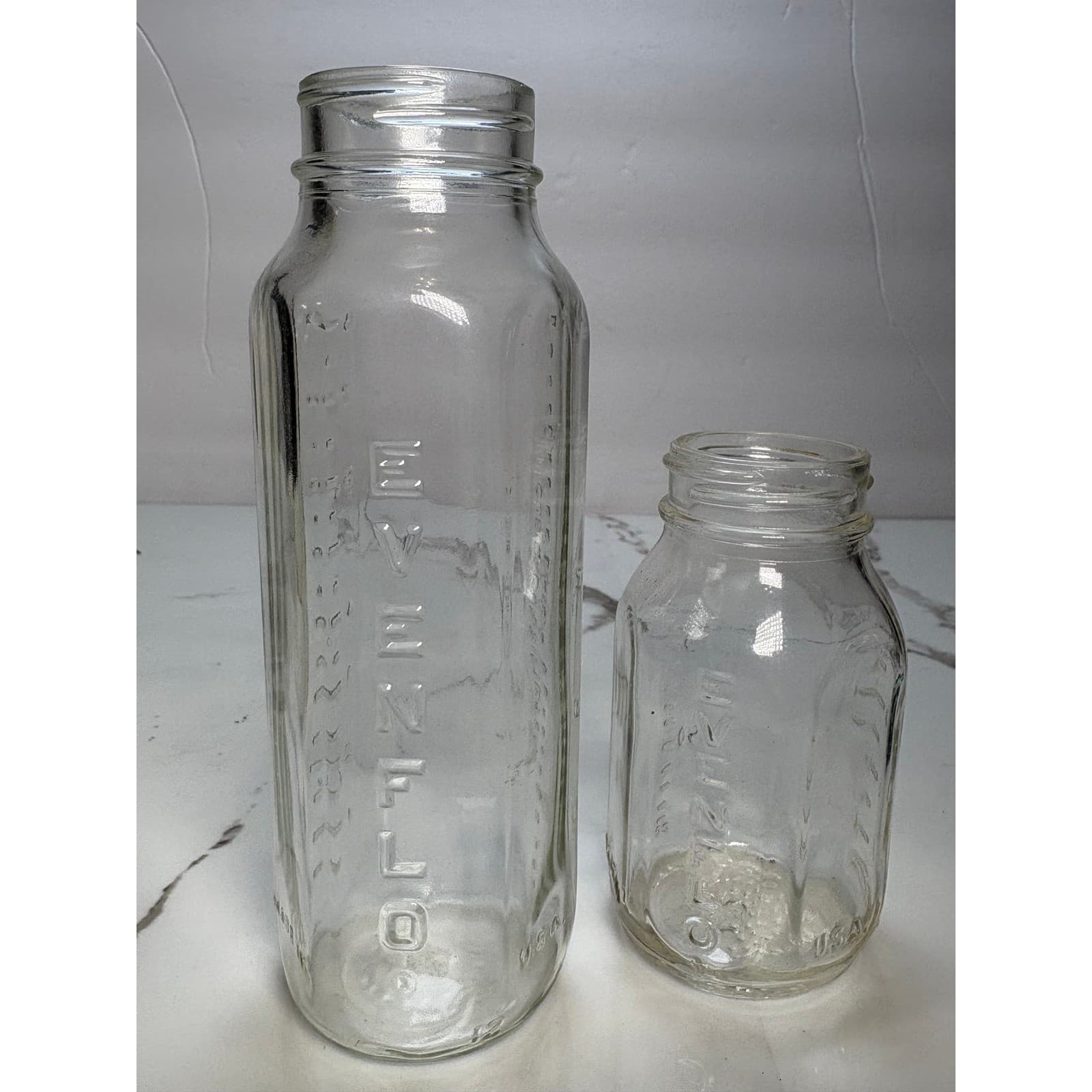 Vintage Evenflo Glass Baby Bottles Set of 2 8oz and 4oz Clear Hexagonal USA - Thumbnail 7