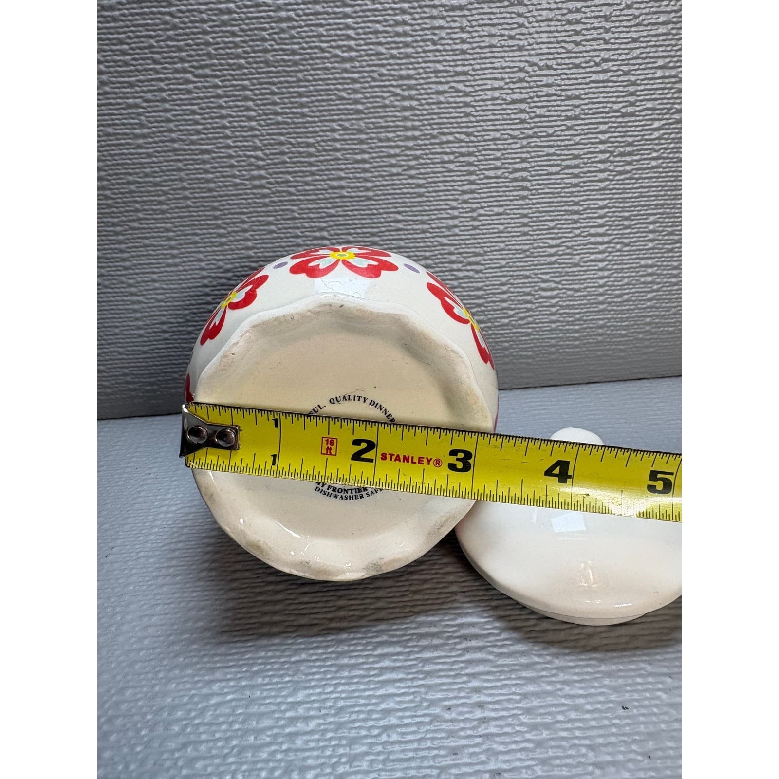 The Pioneer Woman Floral Ceramic Sugar Bowl with Lid Red White Farmhouse Style - Thumbnail 6