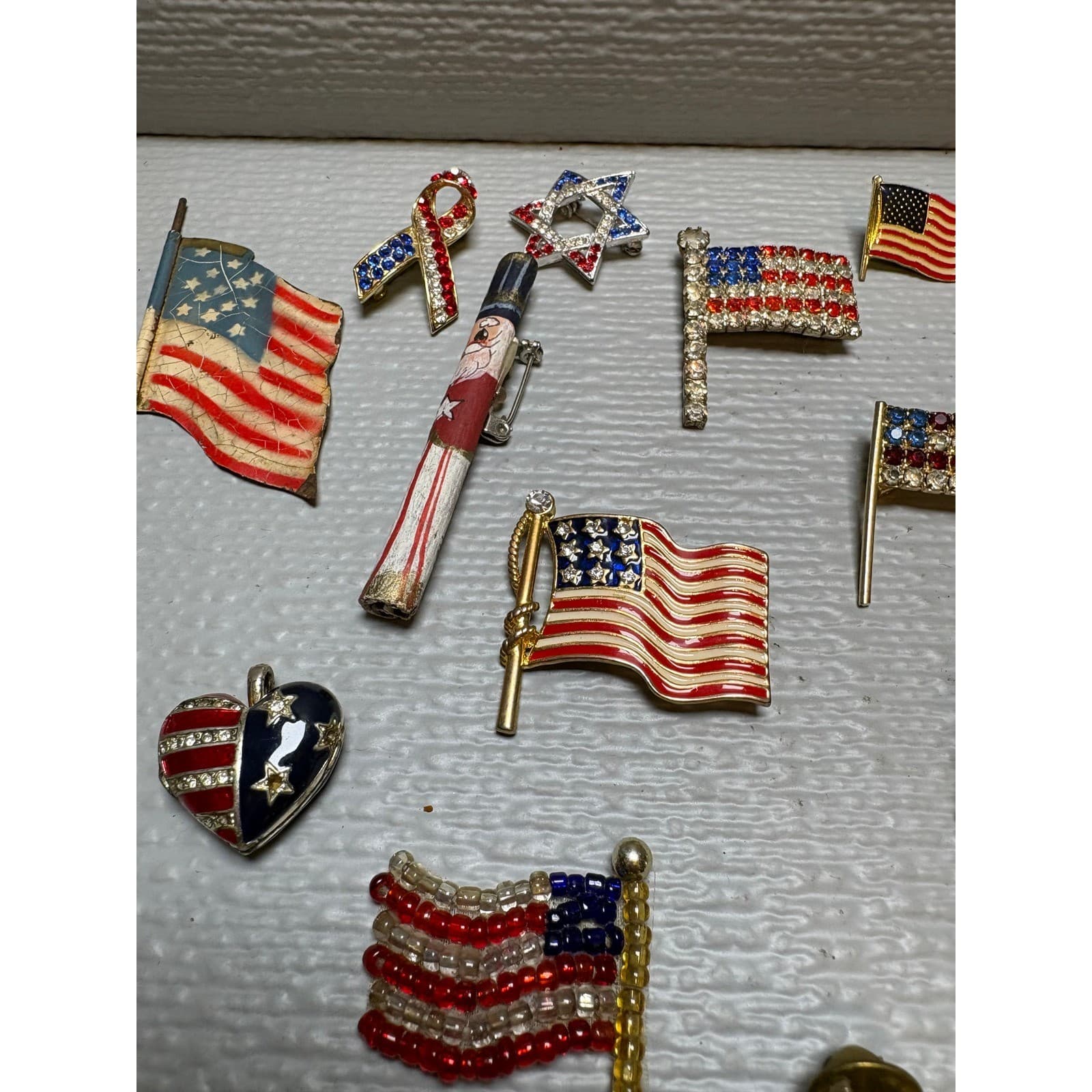 Vintage 40+ pc Patriotic USA Flag Rhinestone Jewelry Pin Brooch Charms cufflinks - Thumbnail 6
