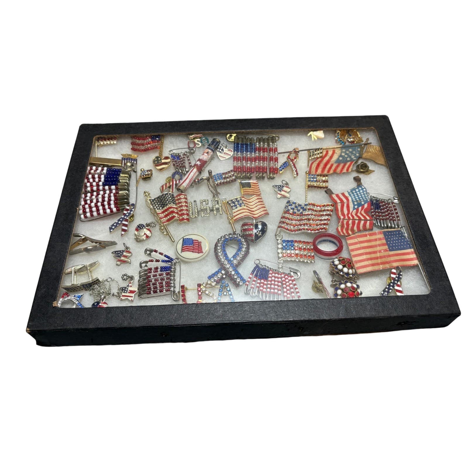 Vintage 40+ pc Patriotic USA Flag Rhinestone Jewelry Pin Brooch Charms cufflinks - Thumbnail 8