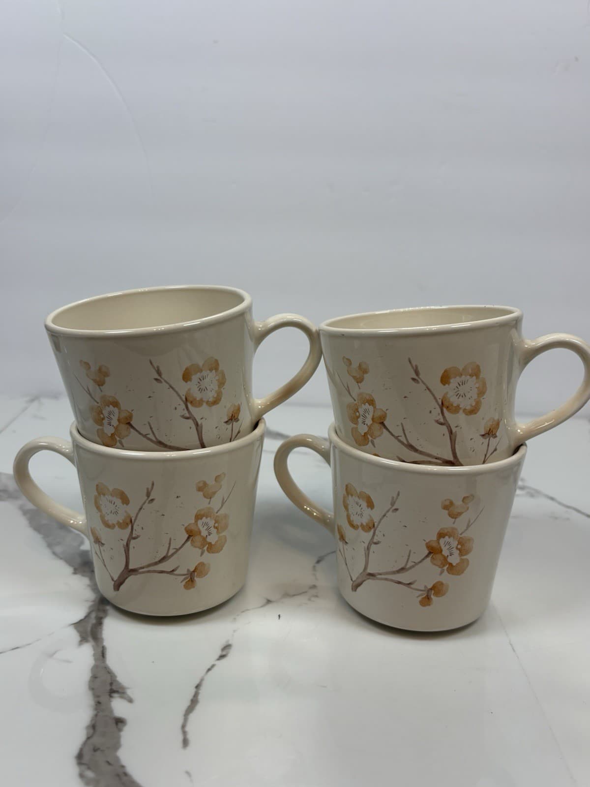 Vintage Corning Ware Apricot Grove Floral Mugs Set of 4 Cream Tan Peach - Thumbnail 9