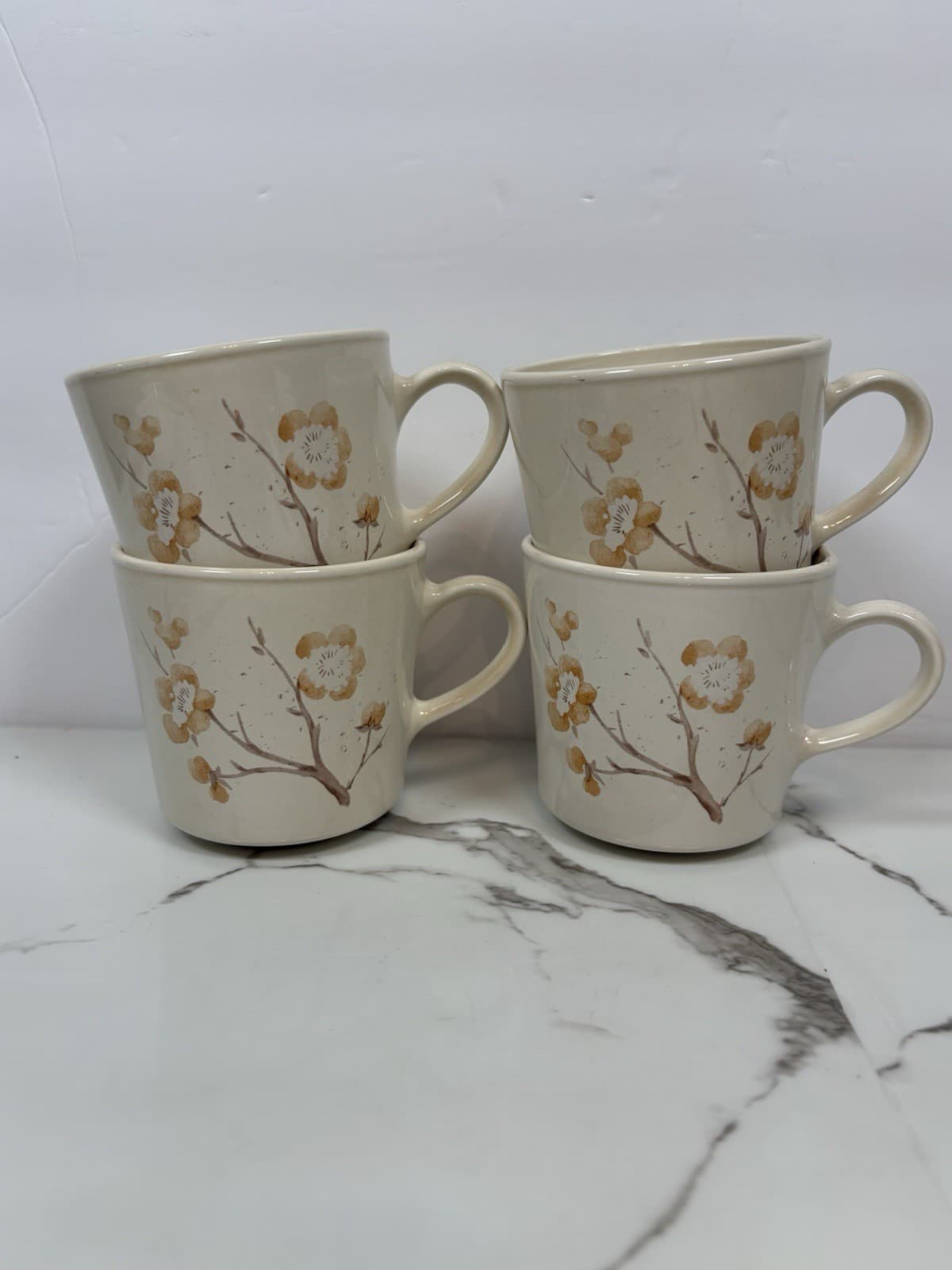 Vintage Corning Ware Apricot Grove Floral Mugs Set of 4 Cream Tan Peach - Thumbnail 2