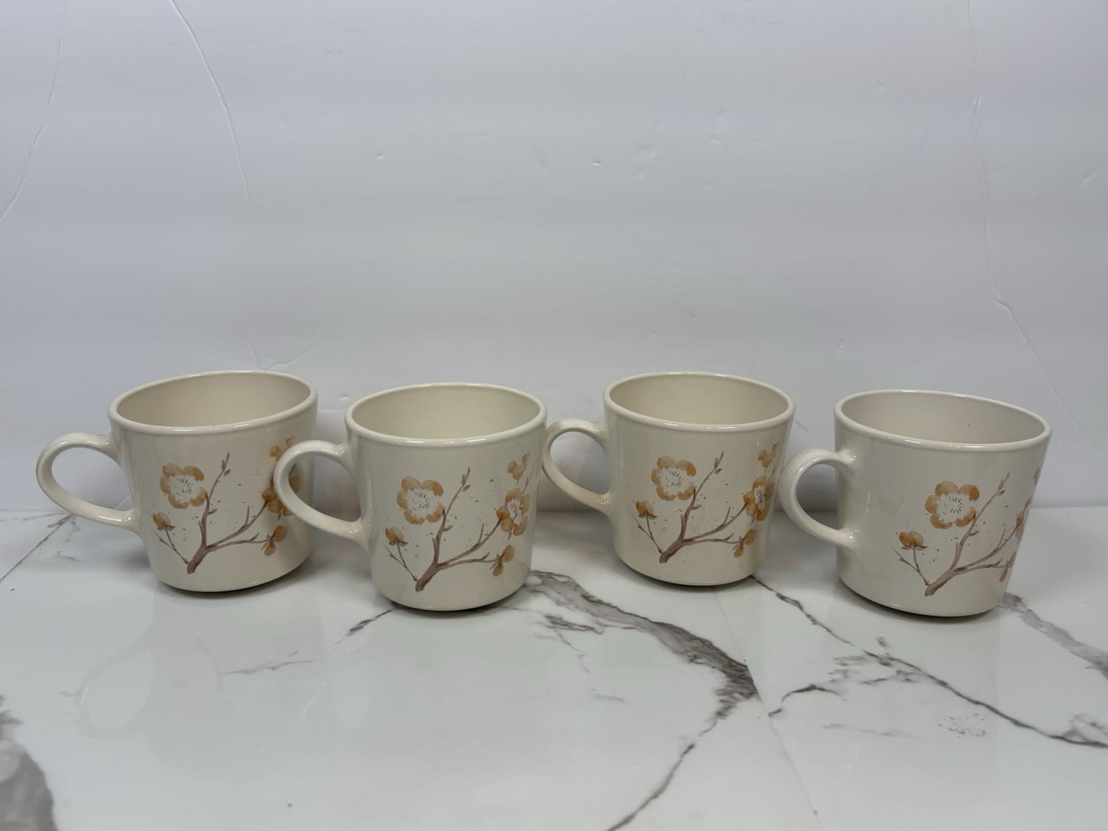 Vintage Corning Ware Apricot Grove Floral Mugs Set of 4 Cream Tan Peach - Thumbnail 3