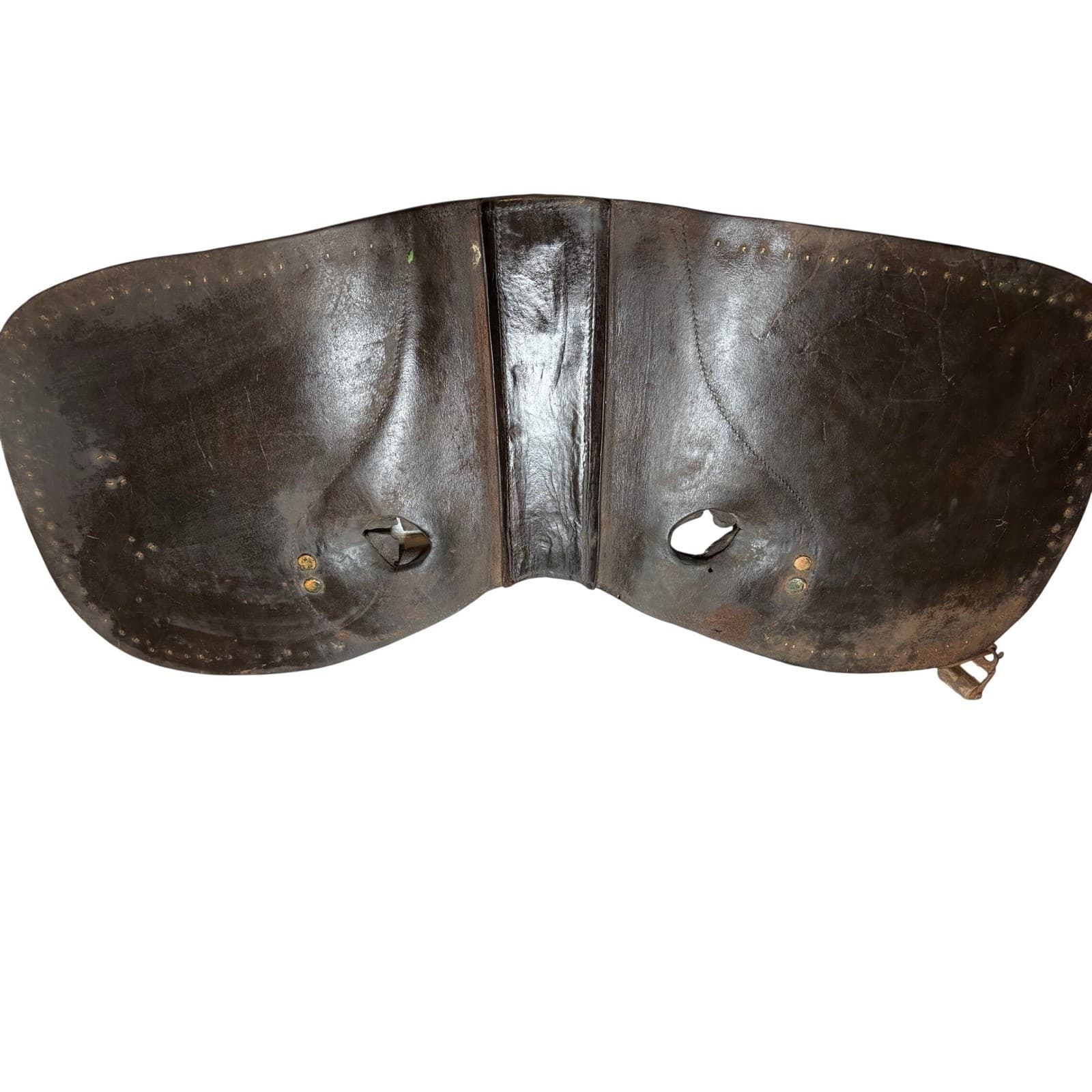 Vintage Studded Leather Motorcycle Saddlebags AM Brass Detail Distressed - Thumbnail 4