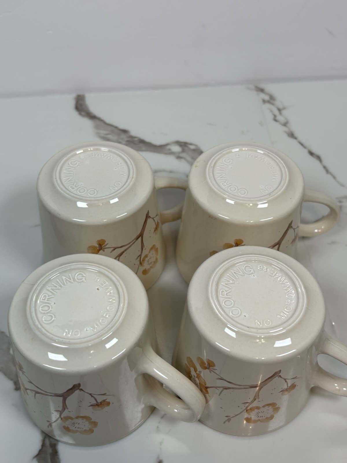 Vintage Corning Ware Apricot Grove Floral Mugs Set of 4 Cream Tan Peach - Thumbnail 8