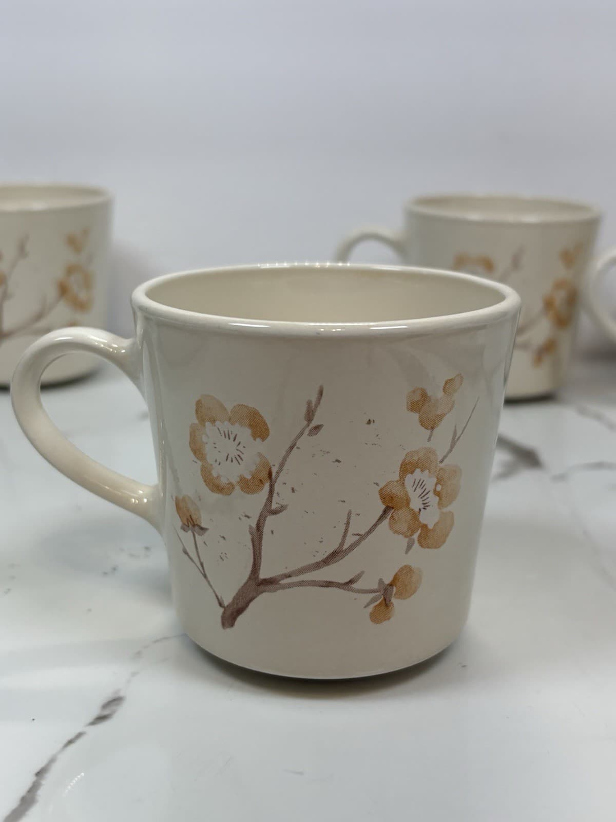Vintage Corning Ware Apricot Grove Floral Mugs Set of 4 Cream Tan Peach - Thumbnail 4