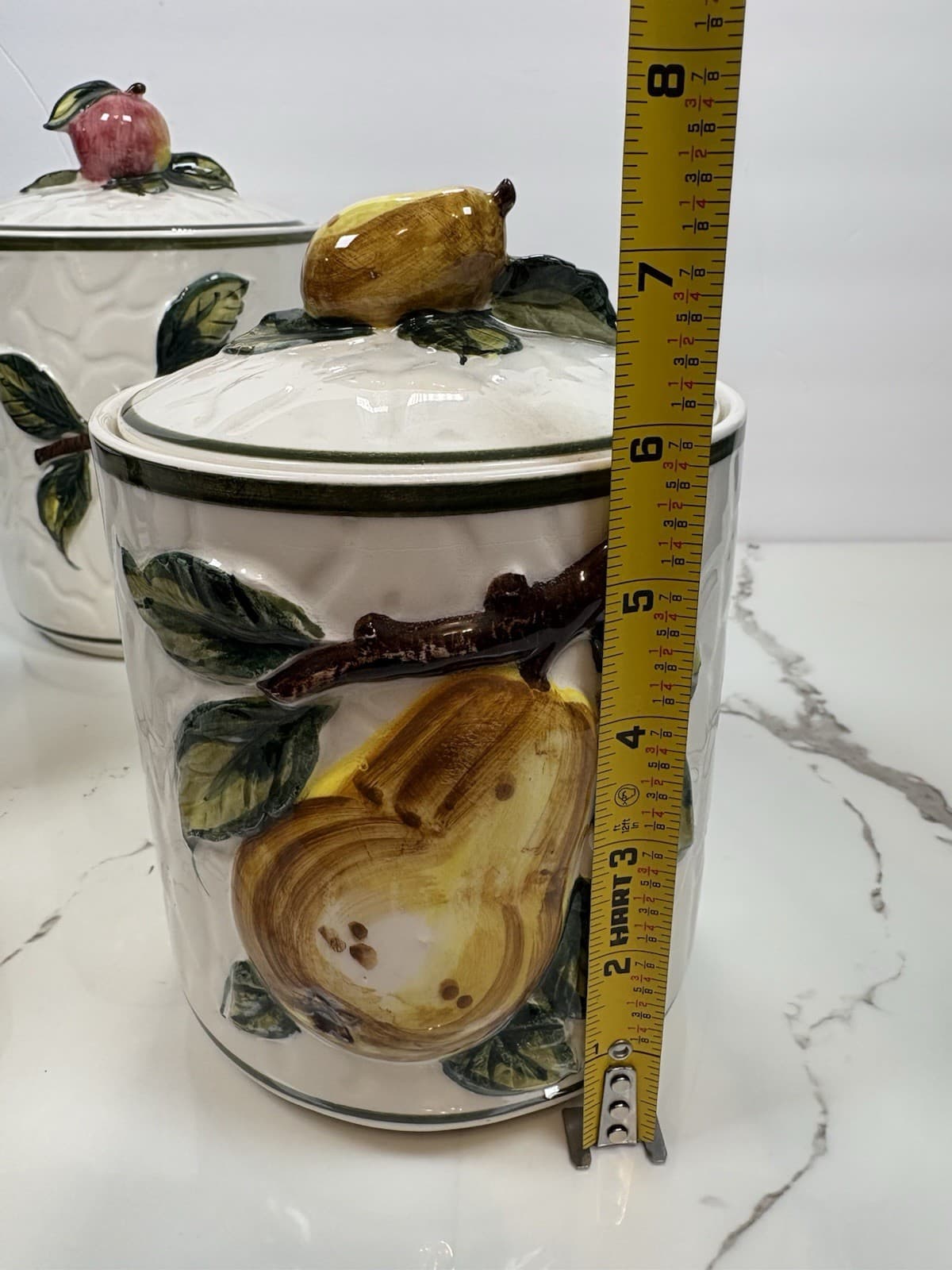 Vintage Style Fruit Ceramic Kitchen Canister Set of 4 Apple Pear Grape Cherry - Thumbnail 9
