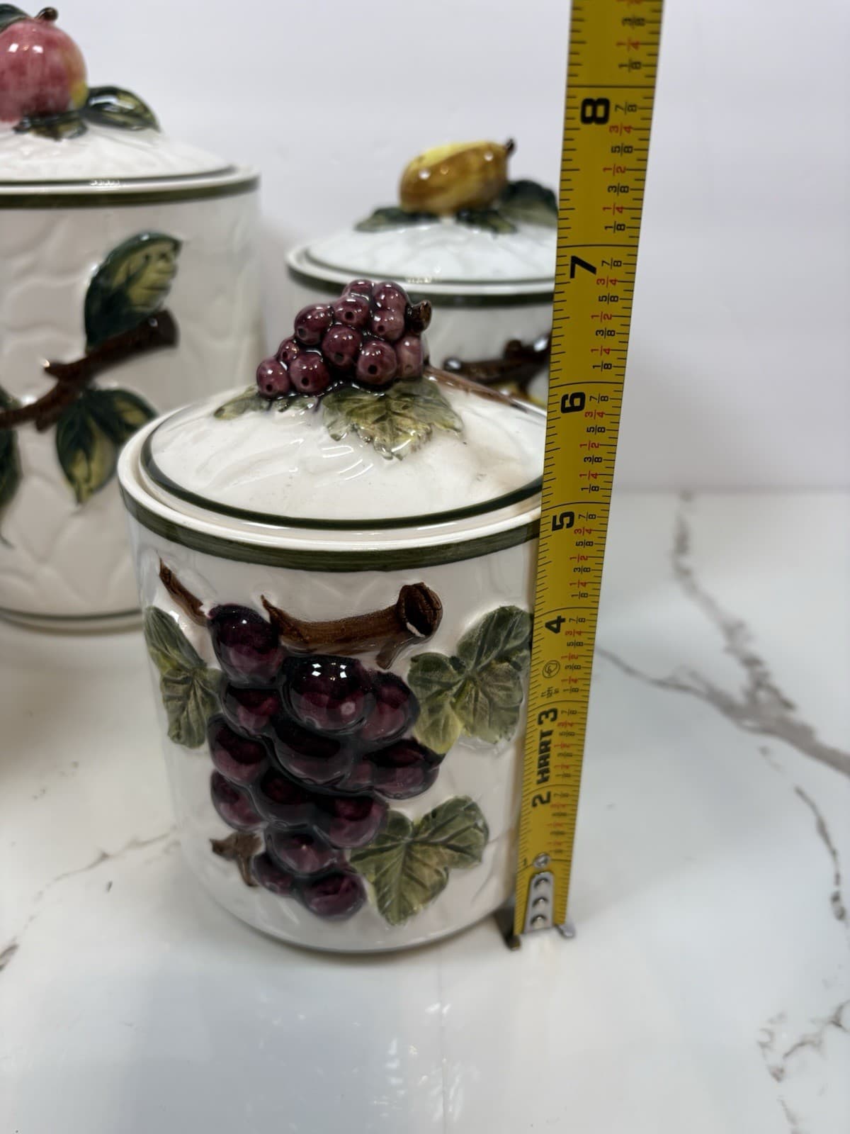 Vintage Style Fruit Ceramic Kitchen Canister Set of 4 Apple Pear Grape Cherry - Thumbnail 10