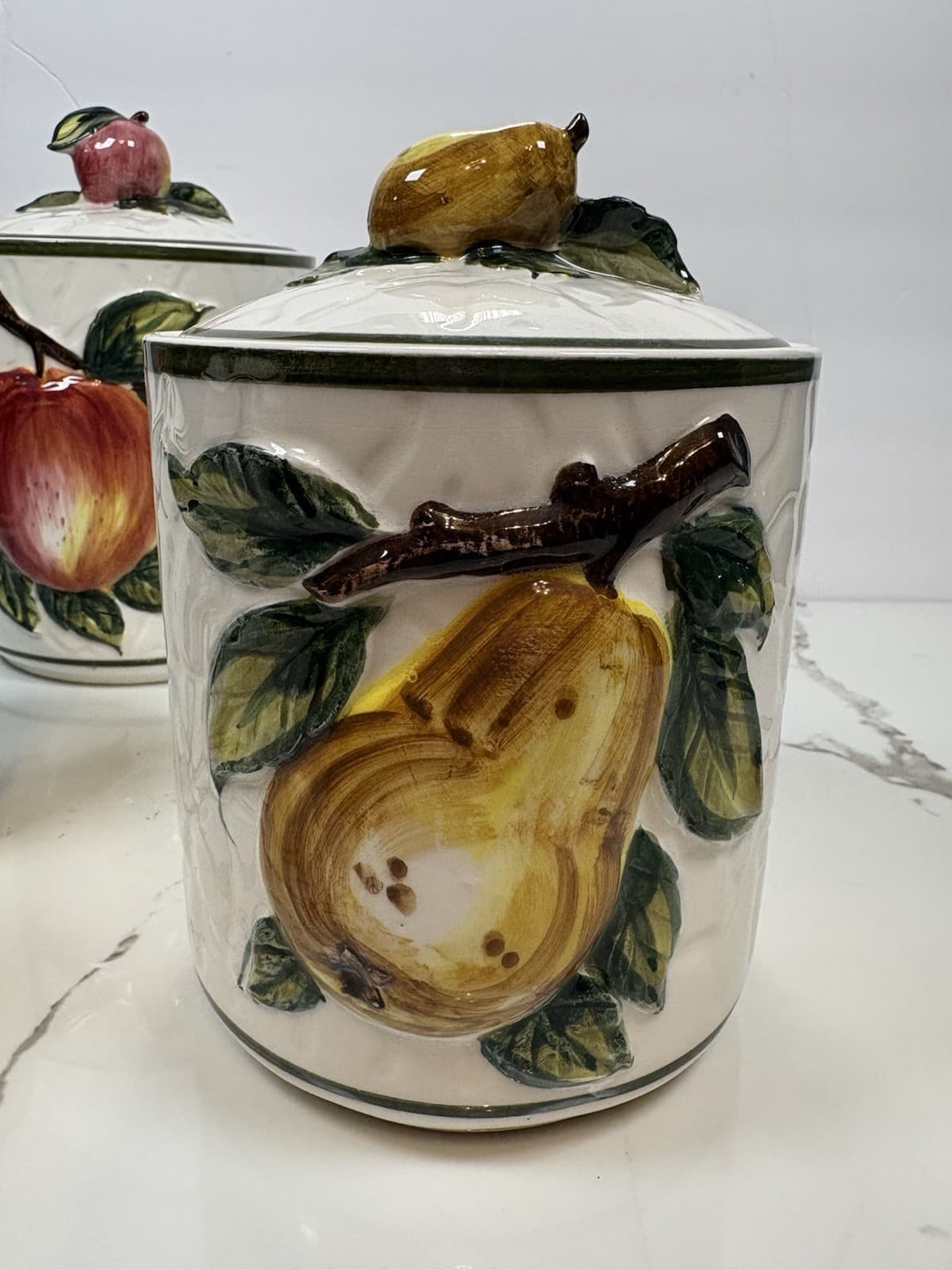 Vintage Style Fruit Ceramic Kitchen Canister Set of 4 Apple Pear Grape Cherry - Thumbnail 6