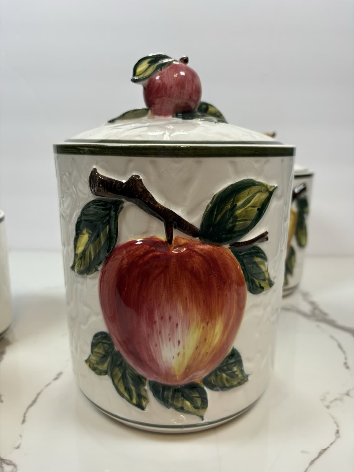 Vintage Style Fruit Ceramic Kitchen Canister Set of 4 Apple Pear Grape Cherry - Thumbnail 7