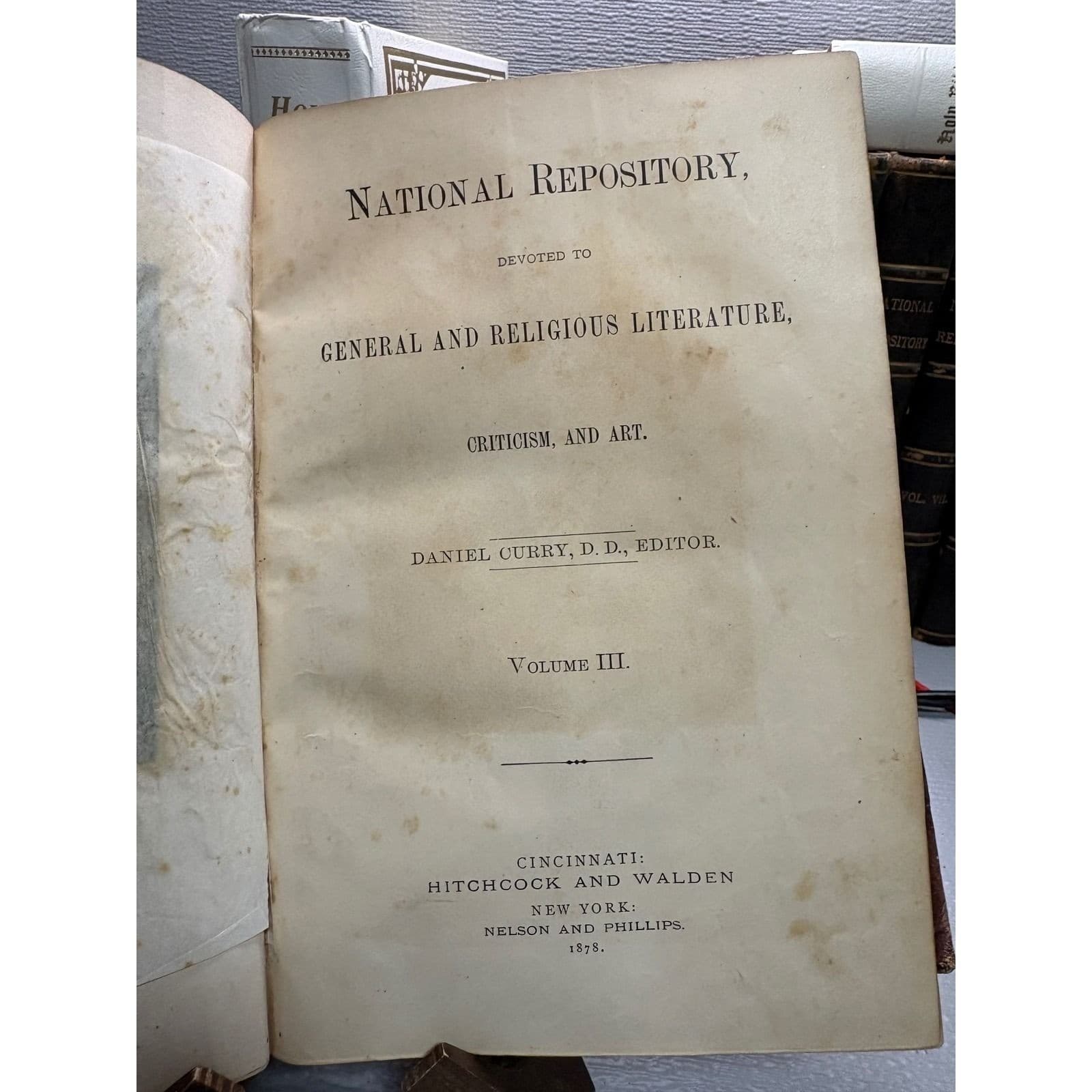 Antique 1878 National Repository Vol III Leather Bound Religious Literature Art - Thumbnail 3