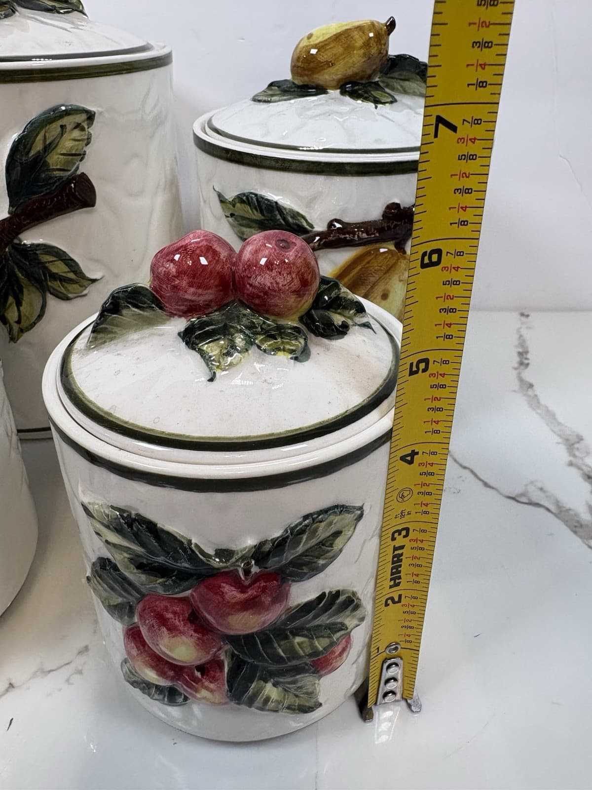 Vintage Style Fruit Ceramic Kitchen Canister Set of 4 Apple Pear Grape Cherry - Thumbnail 11