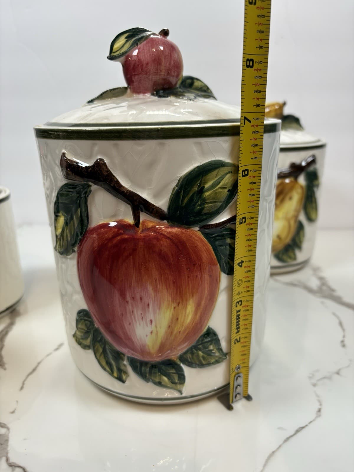 Vintage Style Fruit Ceramic Kitchen Canister Set of 4 Apple Pear Grape Cherry - Thumbnail 8