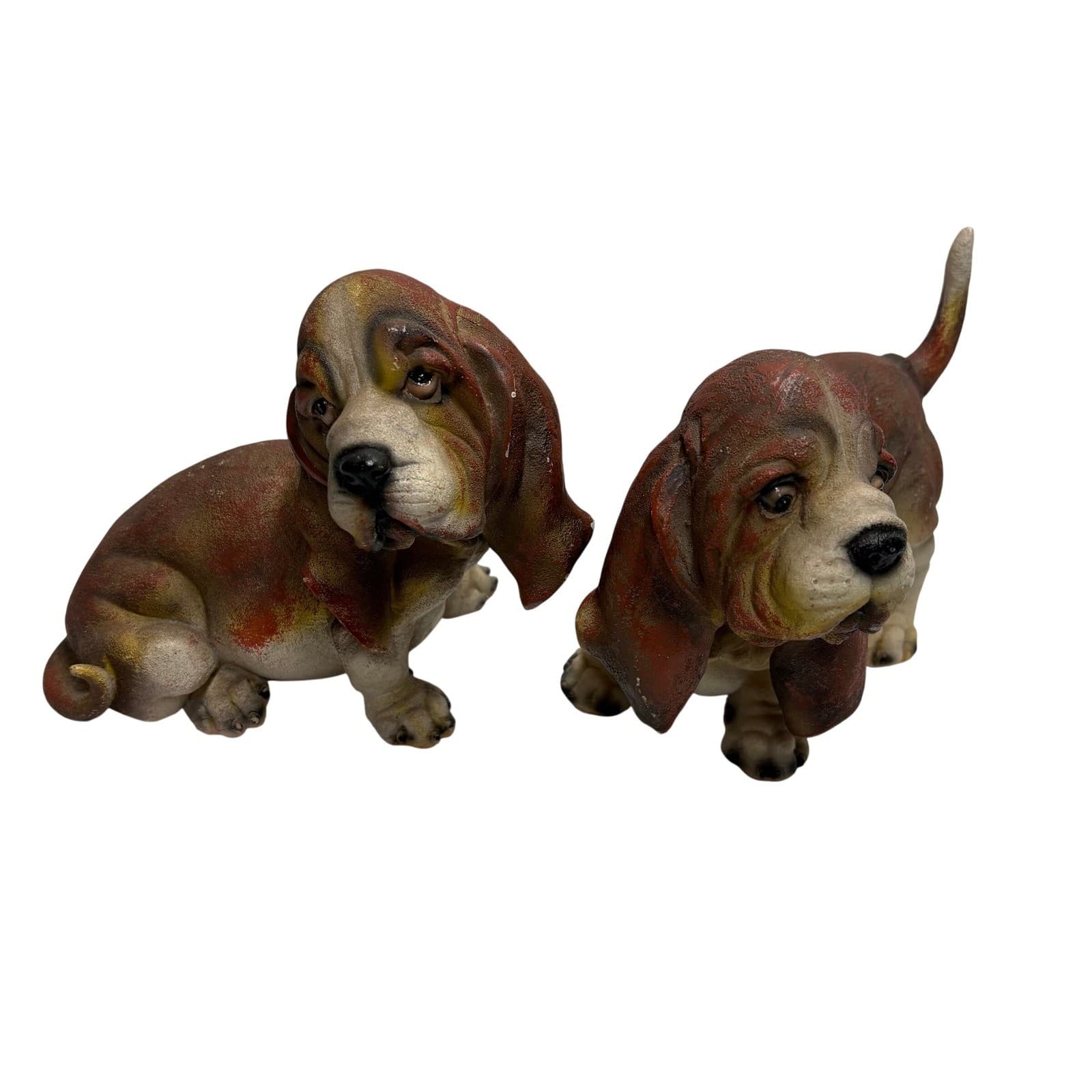 Vintage Style Basset Hound Puppy Figurines Set of 2 Brown Tan Dog Statues - Thumbnail 2