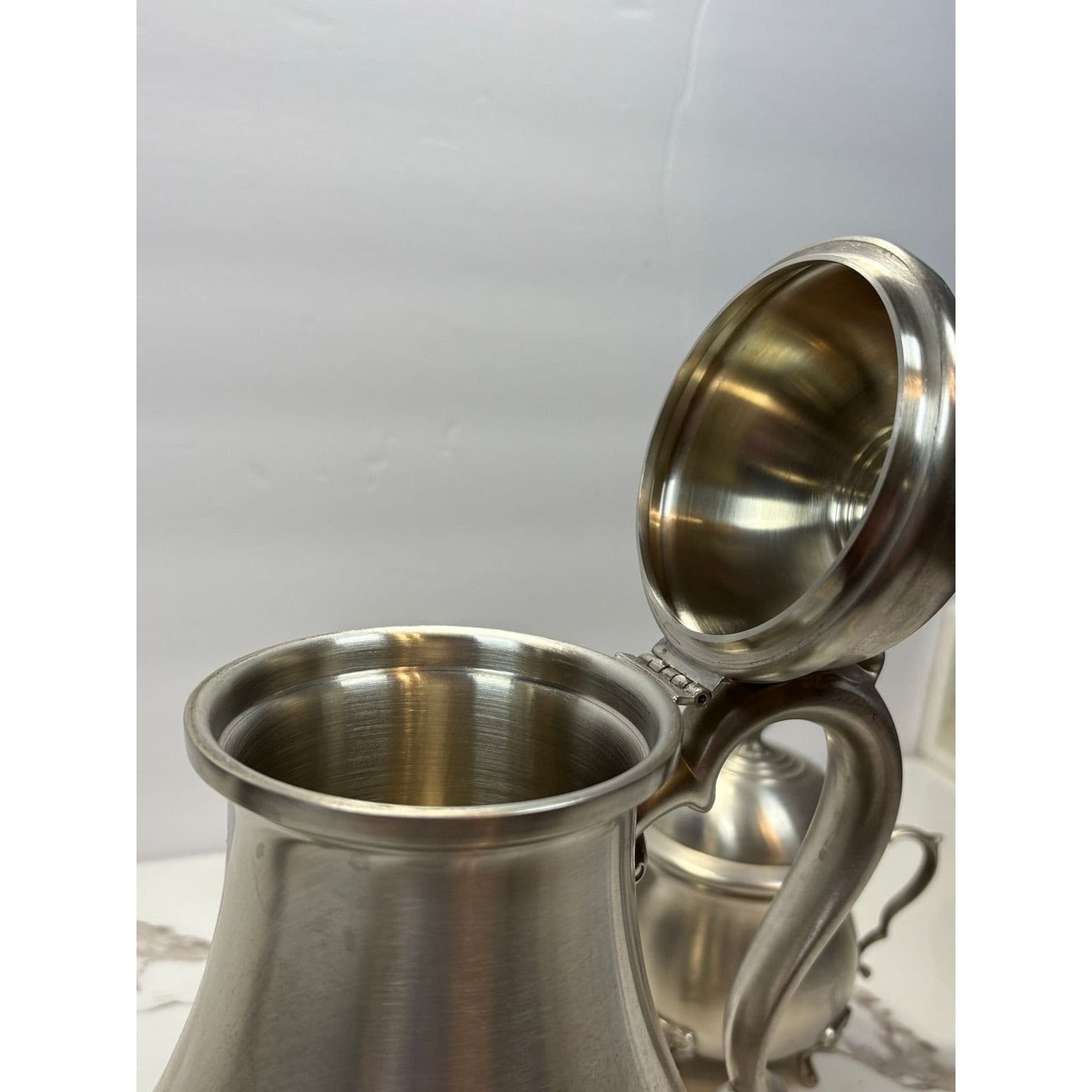Boardman Pewter Tea Coffee Set 3pc Rams Head Feet Teapot Sugar Creamer - Thumbnail 5