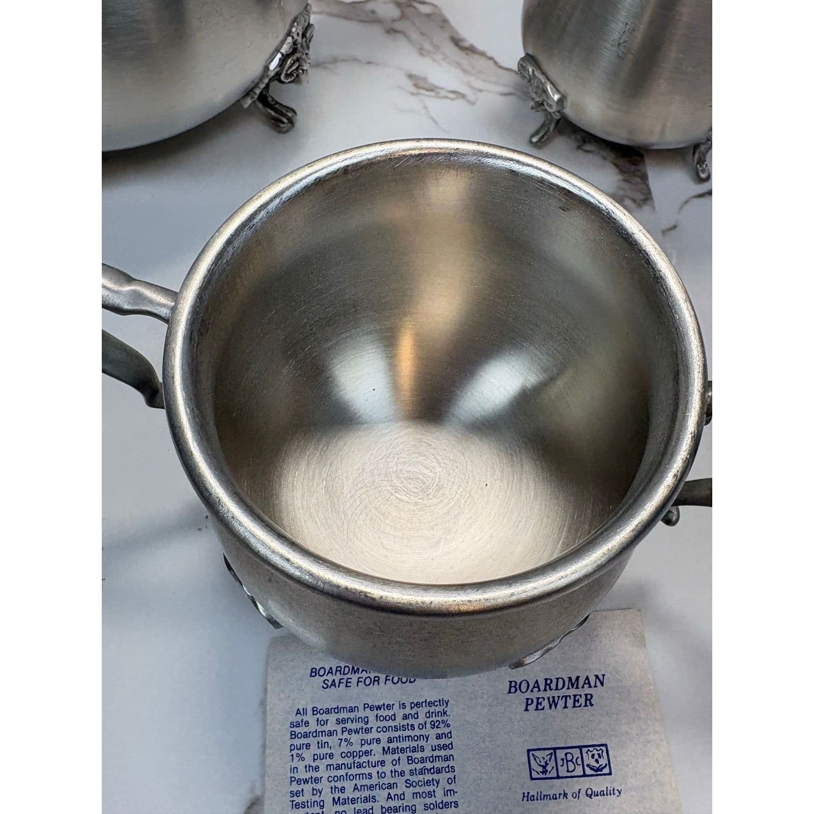 Boardman Pewter Tea Coffee Set 3pc Rams Head Feet Teapot Sugar Creamer - Thumbnail 10