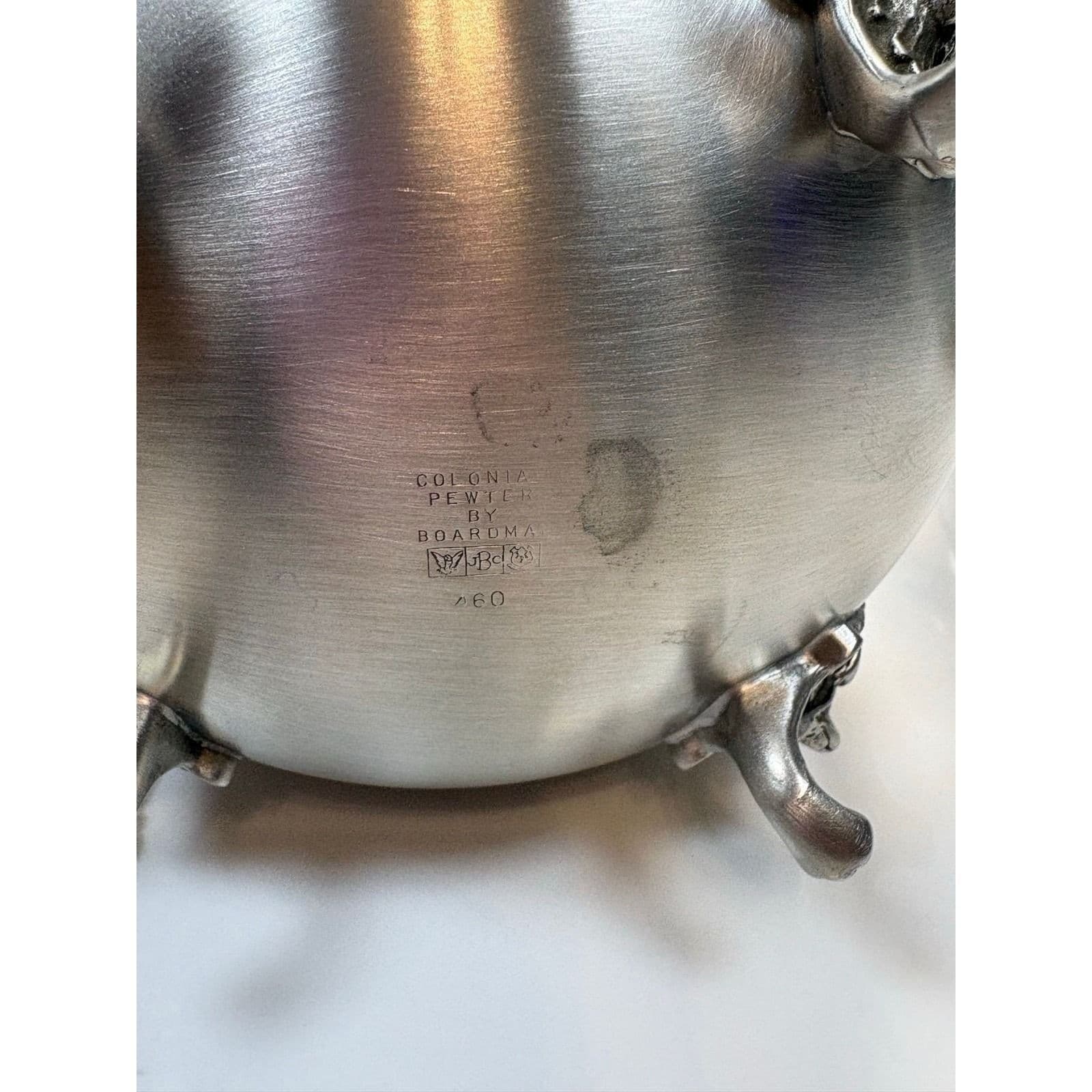Boardman Pewter Tea Coffee Set 3pc Rams Head Feet Teapot Sugar Creamer - Thumbnail 3