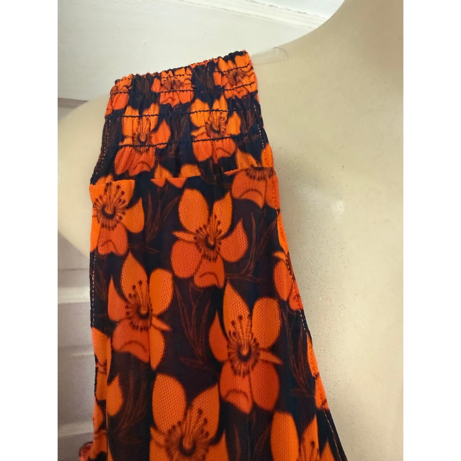 Cabi Reversible Floral Mesh Wrap Dress Orange Navy Polka Dot Ruched Sleeveless L - Thumbnail 3