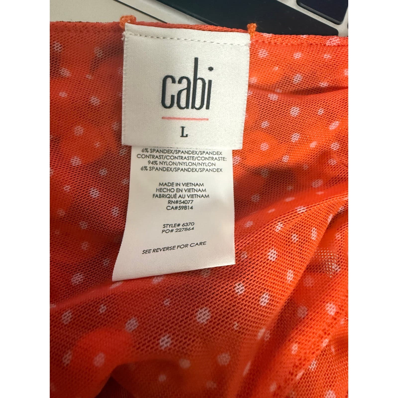 Cabi Reversible Floral Mesh Wrap Dress Orange Navy Polka Dot Ruched Sleeveless L - Thumbnail 11