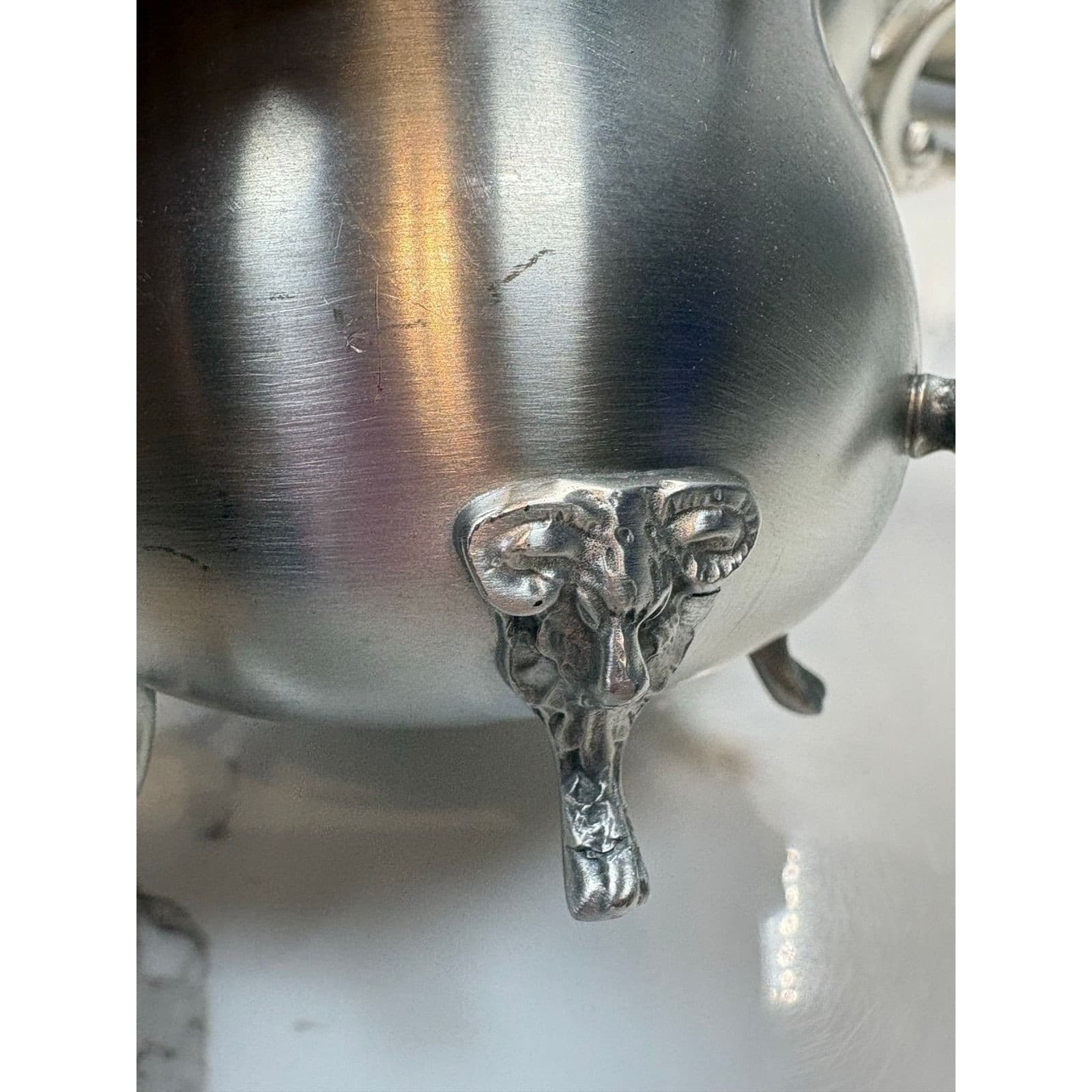Boardman Pewter Tea Coffee Set 3pc Rams Head Feet Teapot Sugar Creamer - Thumbnail 2