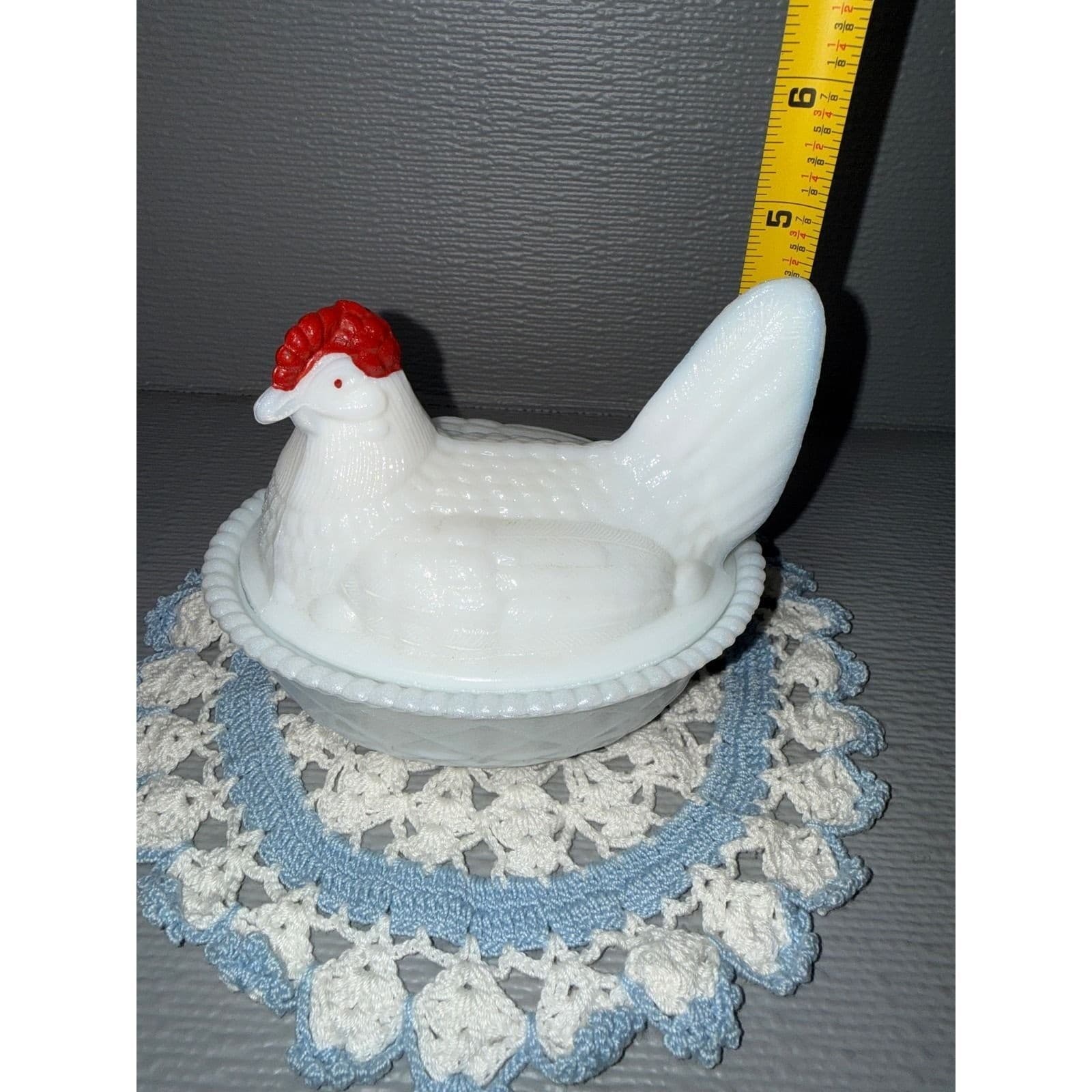 Westmoreland Milk Glass Hen on Nest Covered Dish White Red Comb Vintage - Thumbnail 7